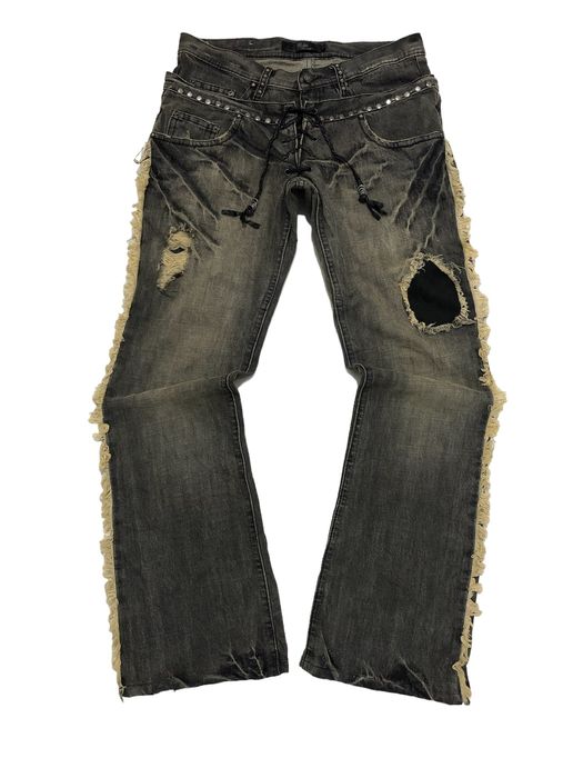 If Six Was Nine Midas Flare Mud Wash Double Waist studed pants