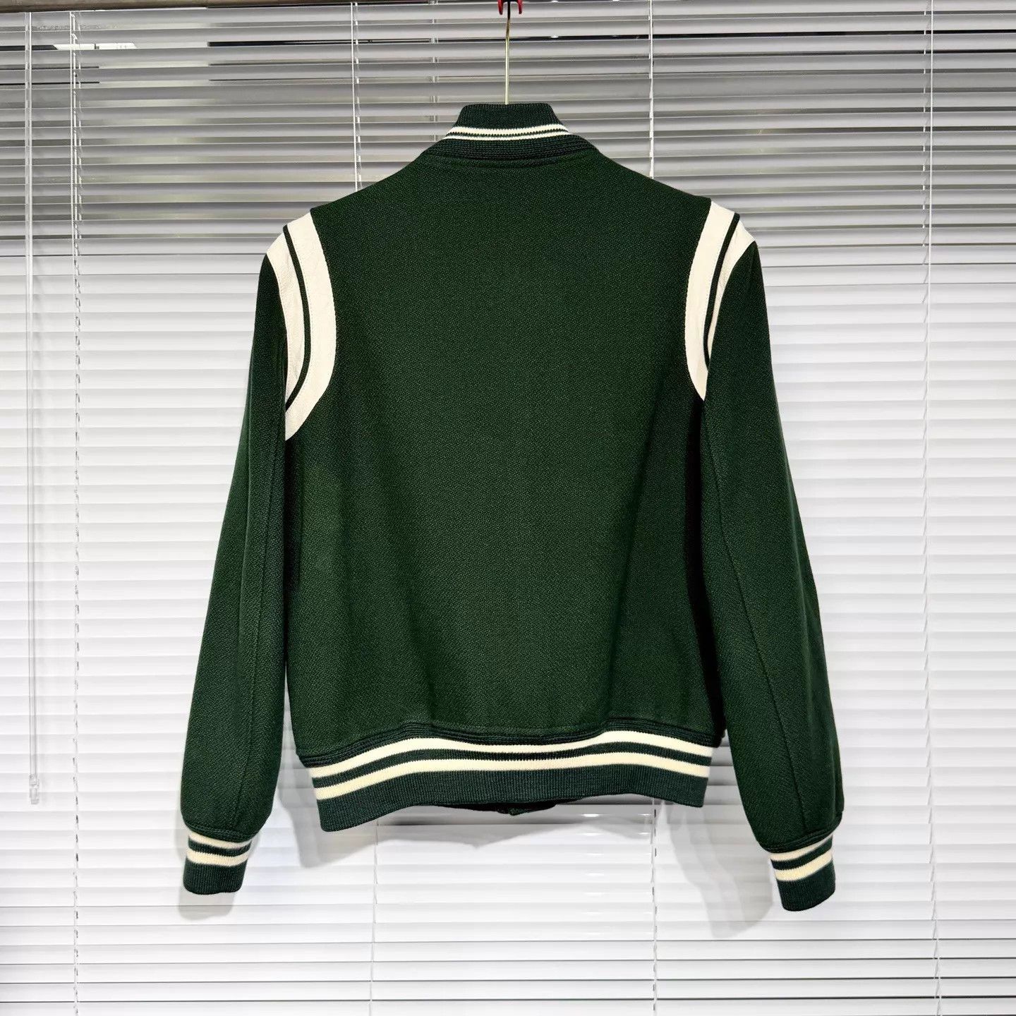 Saint Laurent Paris SLP Baseball Jacket Green Wool Leather 50 Size US M / EU 48-50 / 2 - 2 Thumbnail