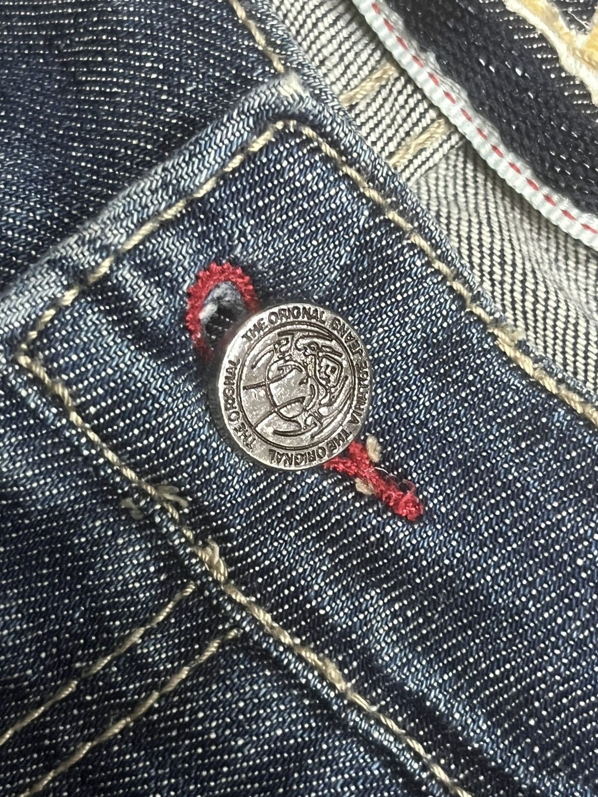 If Six Was Nine Vintage Japanese Brand Alien Lucifer Dark Blue Whisker Jeans Size US 34 / EU 50 - 5 Thumbnail