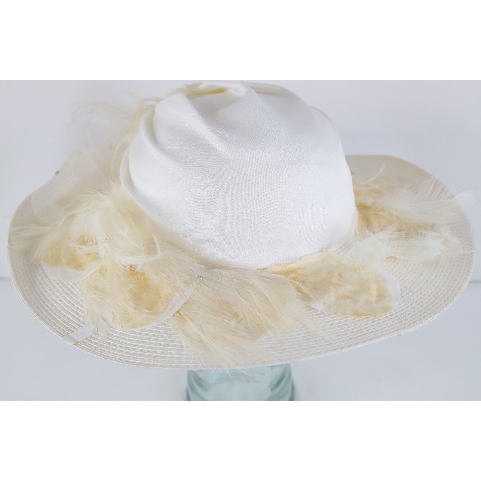 Vintage Vintage 80s 90s Wide Brimmed Feather Ribbon Rhinestone Hat Size ONE SIZE - 4 Thumbnail