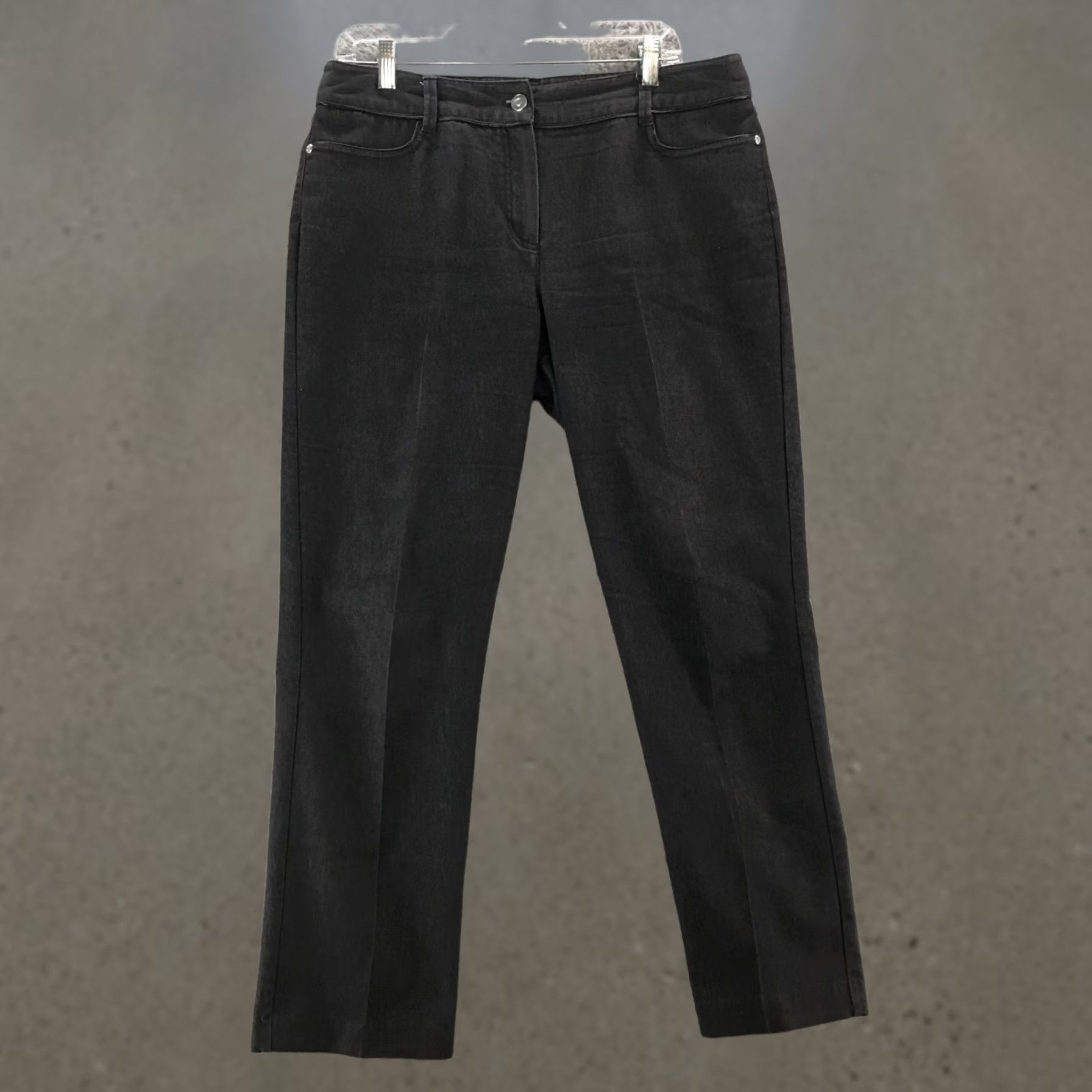 Vintage Larry Levine Jeans Womens 12 Black Mid Rise Straight Leg Zip Fly Flat Front Size 34" / US 12 / IT 48 - 1 Thumbnail