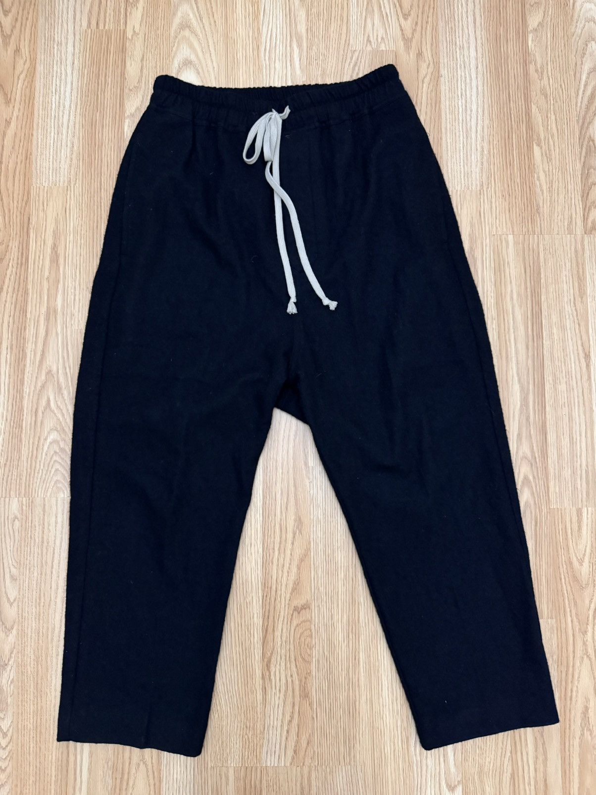 image of Rick Owens Black Gethsemane Wool Cotton Drop Crotch Pants, Men's (Size 32)