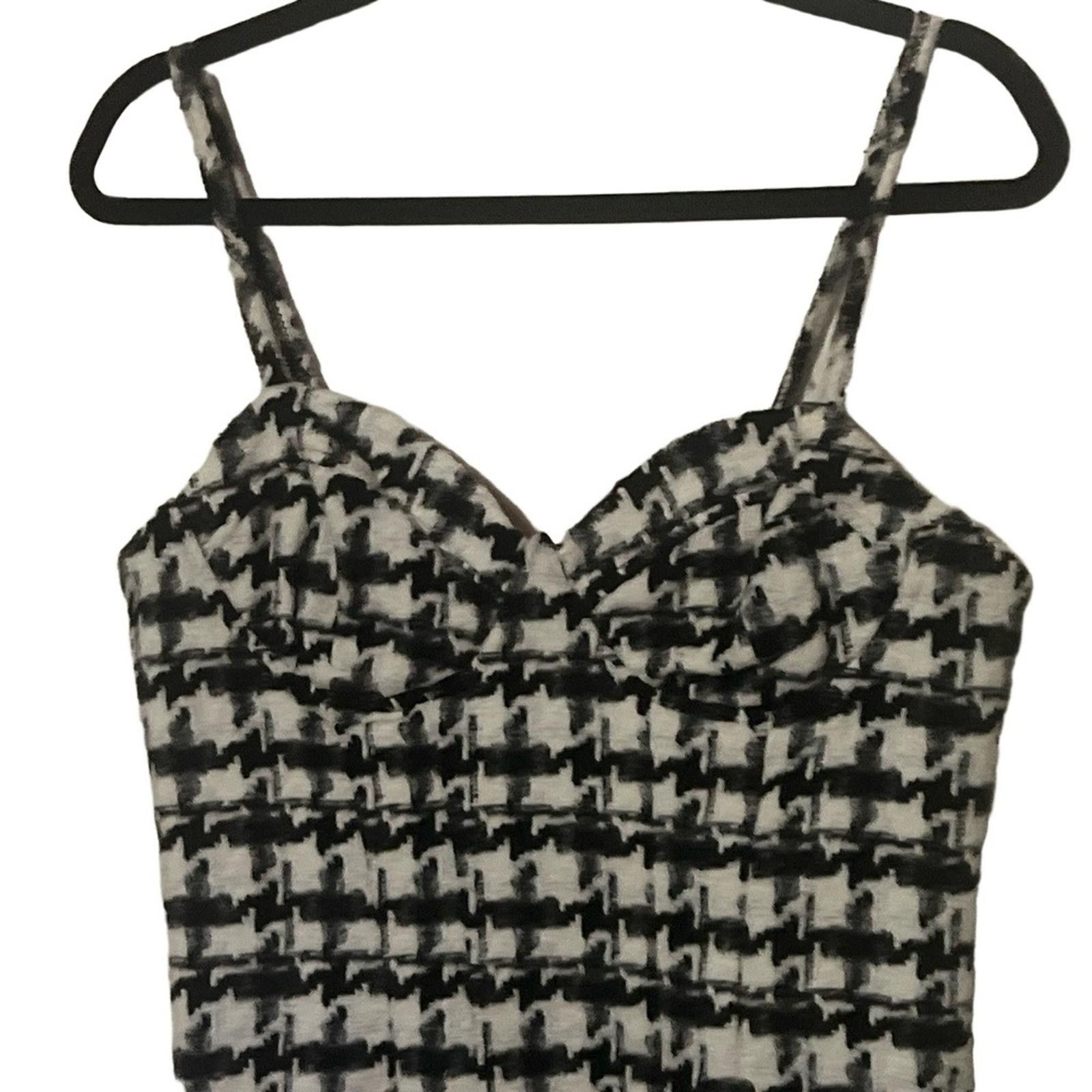 Forever 21 FOREVER 21 Mini Dress L Black White Houndstooth Sweetheart Size L / US 10 / IT 46 - 3 Thumbnail
