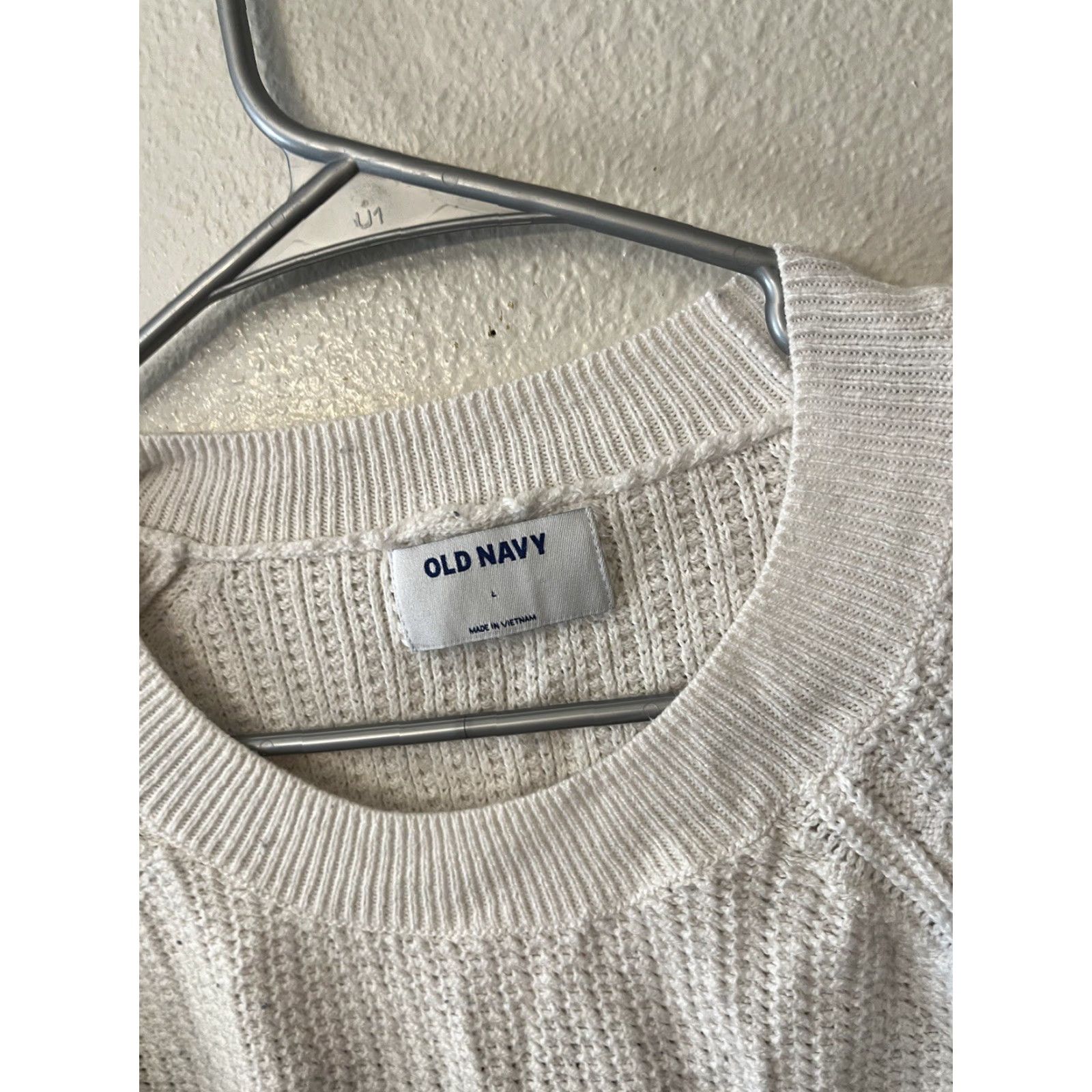 Old Navy Old Navy White Blue Striped Knit Mock Neck Sweater - L Womens Pullover Casual. Size L / US 10 / IT 46 - 2 Thumbnail