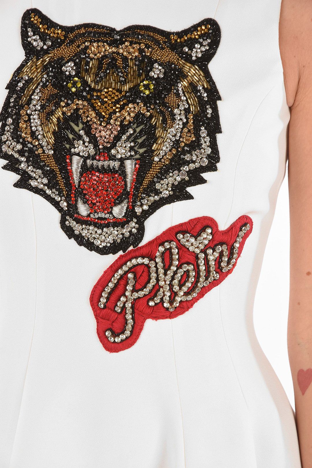 Philipp Plein og1mm0824 Front Embroidered Flared Dress in White Size S / US 4 / IT 40 - 3 Thumbnail