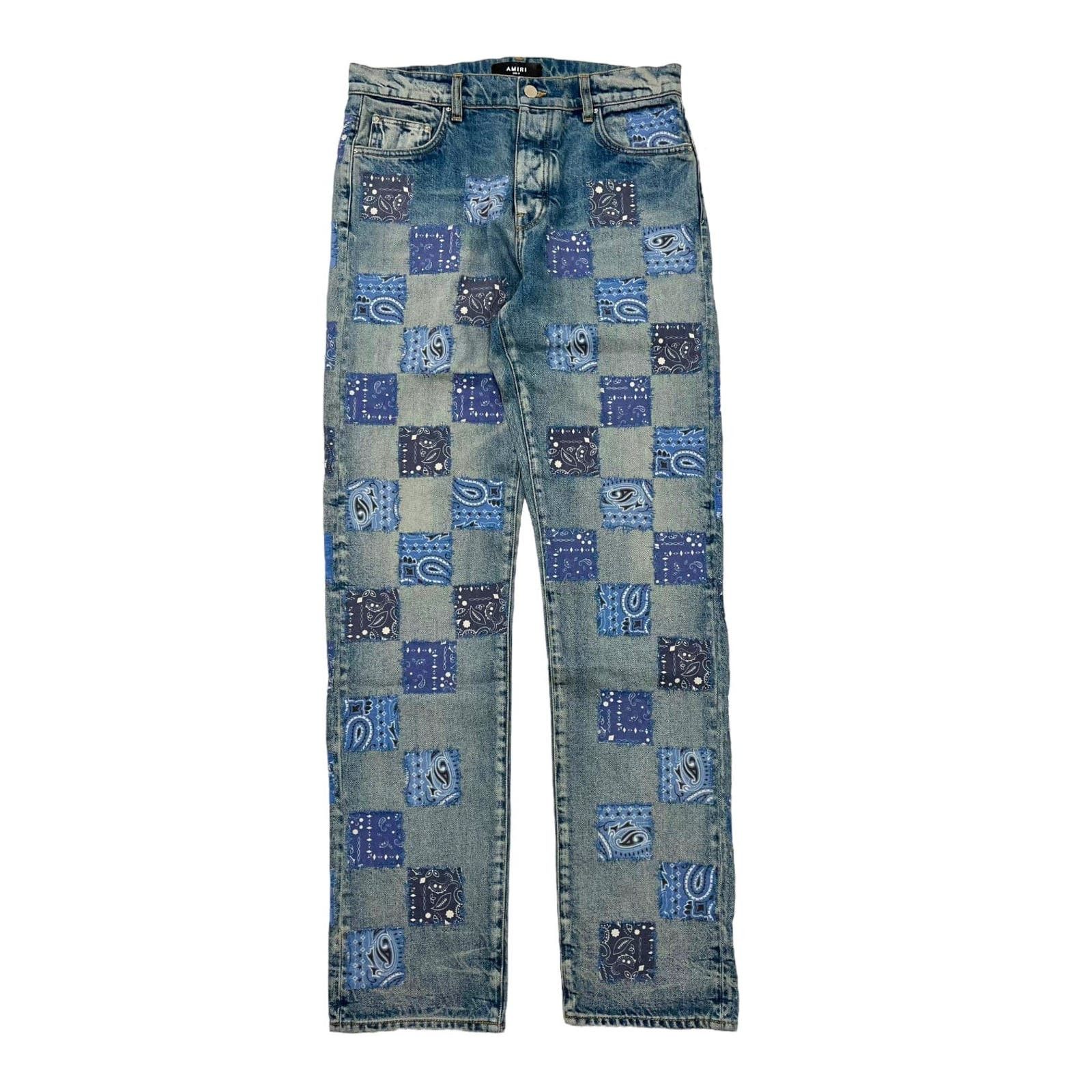 image of Amiri Bandana Check Jeans Clay Indigo Blue, Men's (Size 31)