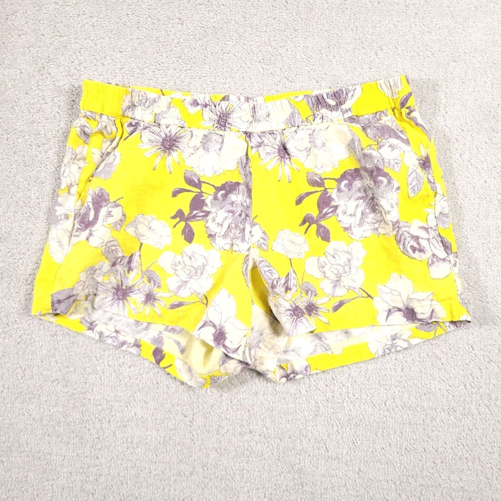 Vintage KUT From The Kloth Yellow Floral Linen Shorts Women's 10 Pull On Everyday Bright Size 32" / US 10 / IT 46 - 2 Thumbnail