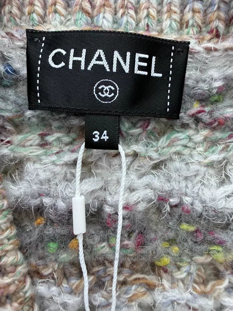 Chanel Chanel Gray-green striped hollow knit cardigan coat Size XXS / US 00 / IT 34 - 4 Thumbnail