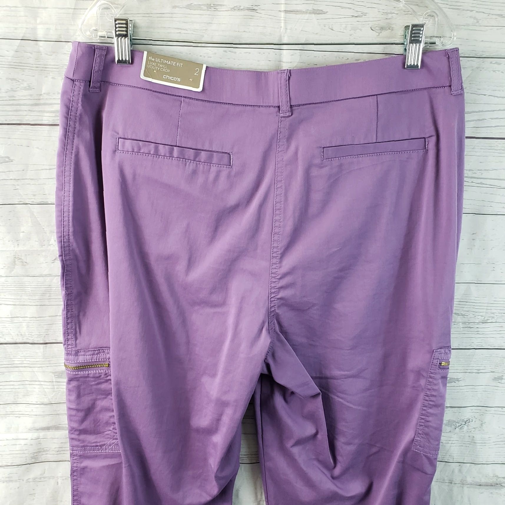 Vintage Chico's Womens Crop Pants Slim High Rise 24 Inseam Purple Cotton Blend Size 12 Cropped Pants Womens Size 34" / US 12 / IT 48 - 4 Thumbnail