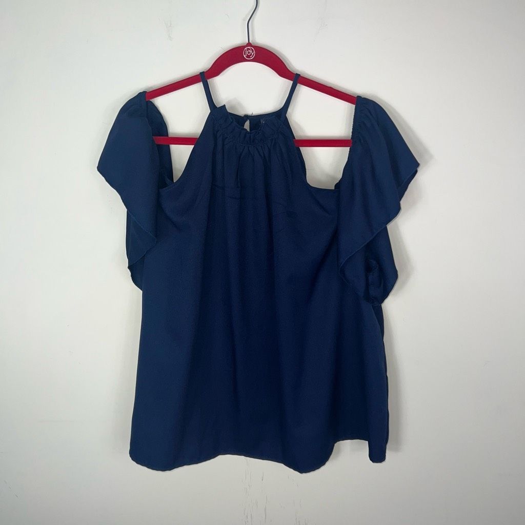 Shein SHEIN Navy Cold Shoulder Button Neck Blouse Size 4XL / US 24-26 - 1 Thumbnail