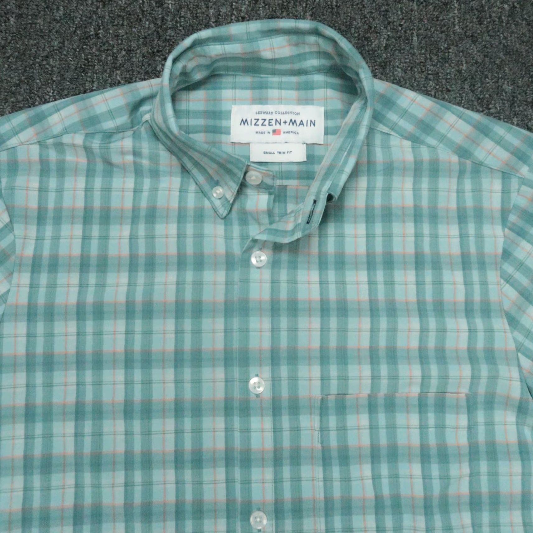 Mizzen+Main Mizzen+Main Shirt Mens Small Blue Green Performance Trim Fit Plaid Short Sleeve Button-Up Size US S / EU 44-46 / 1 - 2 Thumbnail