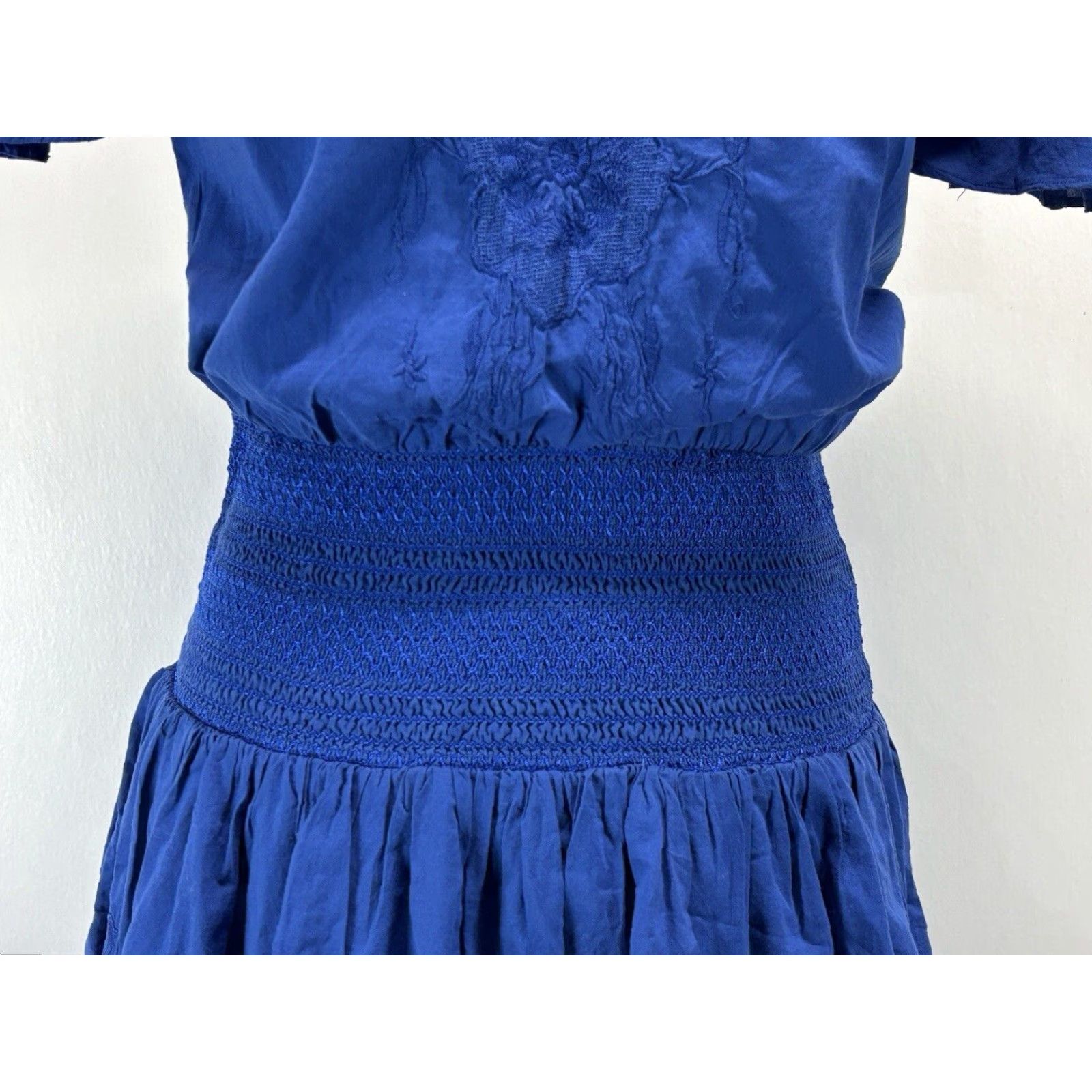 Ralph Lauren NEW Lauren Ralph Lauren Blouson Dress 00 Blue Short Sleeve Smocked Waist Womens Size 24" / US 00 / IT 34 - 6 Thumbnail