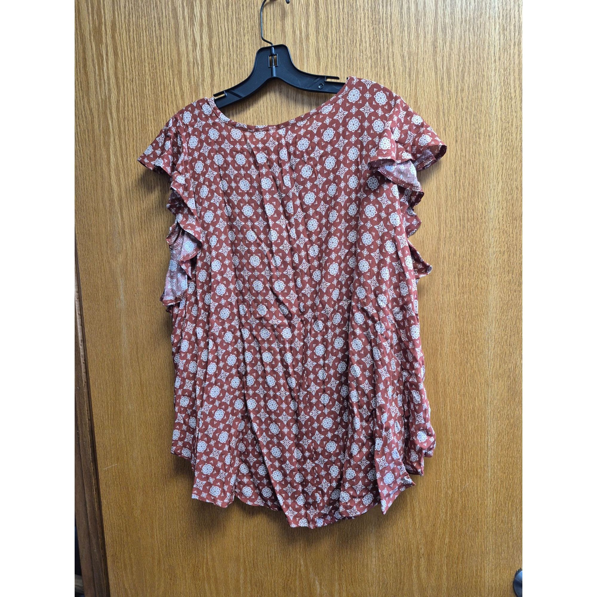 Other Rust-Red Floral Ruffle Sleeve Rayon Top With Tie Neck Small Size S / US 4 / IT 40 - 5 Thumbnail
