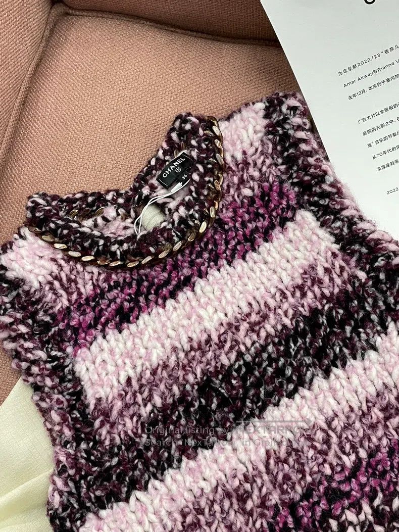 Chanel Chanel Purple striped chain rolled-edged thick knitted ves Size XXS / US 00 / IT 34 - 3 Thumbnail