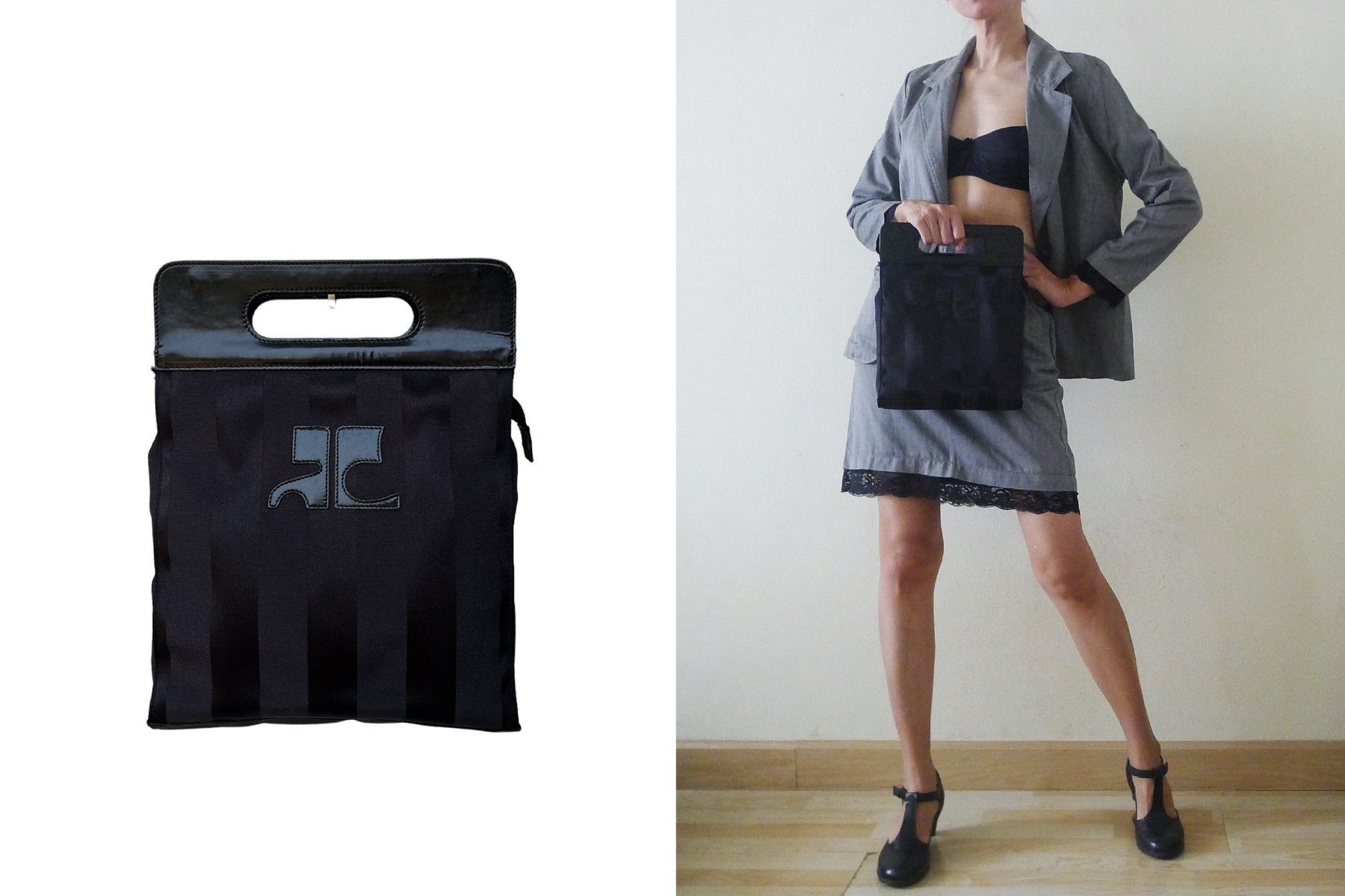Courreges COURRÈGES PARIS Black nylon handbag with Striped textured Size ONE SIZE - 2 Thumbnail