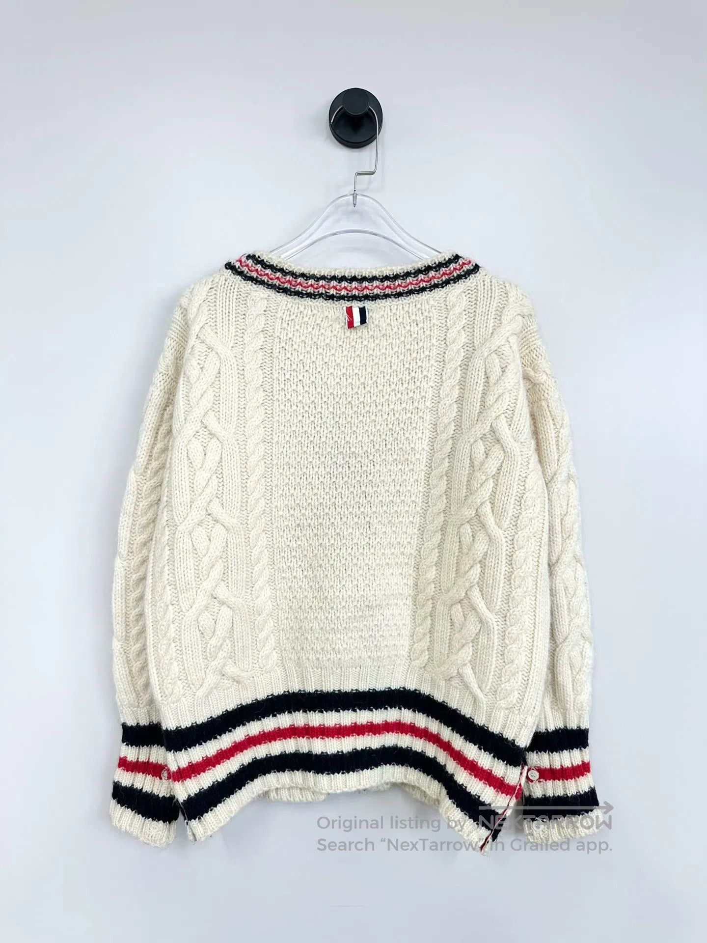 Thom Browne Thom Browne Beige Striped Wool Knit Open Cardigan| Size US M / EU 48-50 / 2 - 2 Thumbnail