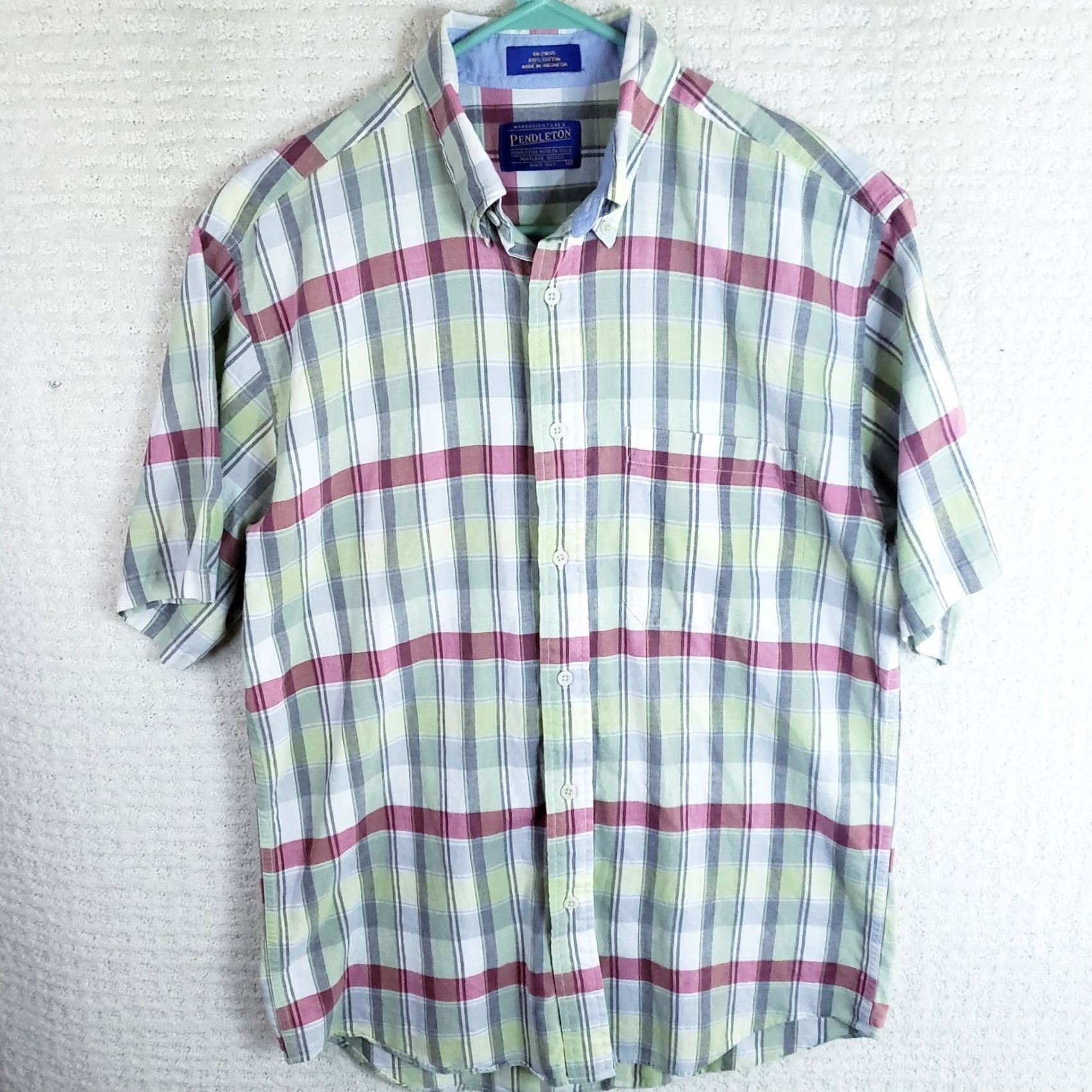 Pendleton Pendleton Shirt Mens M Short Sleeve Button Up Plaid Multicolor Pink Green Cotton Size US M / EU 48-50 / 2 - 2 Thumbnail