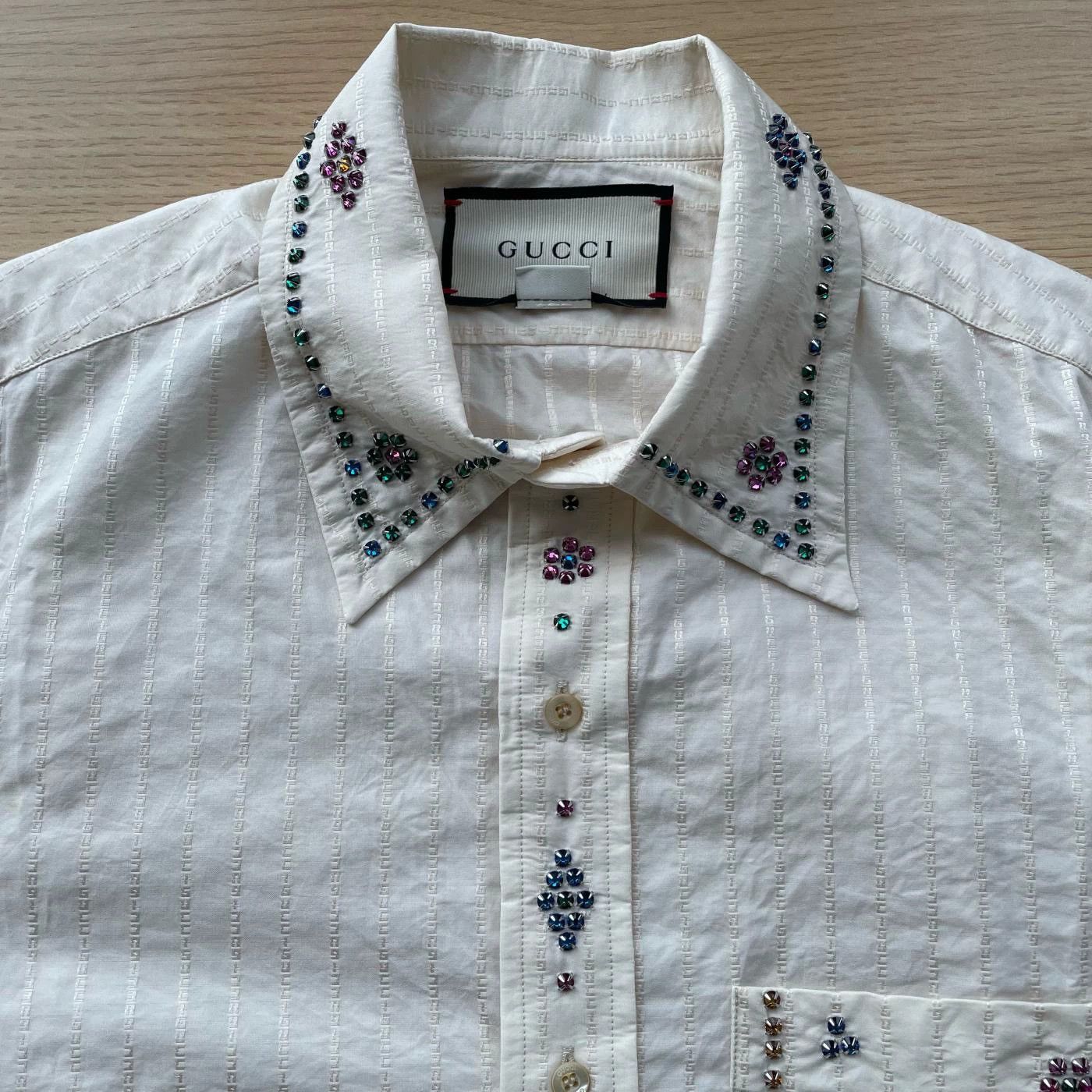Gucci Gucci Crystal-Embroidered Ivory LS Shirt 39 Size US M / EU 48-50 / 2 - 4 Thumbnail