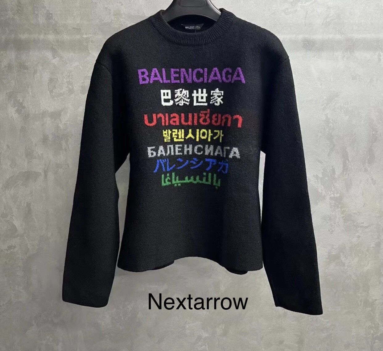 Balenciaga black logo letter inlaid loose fitknitted sweater