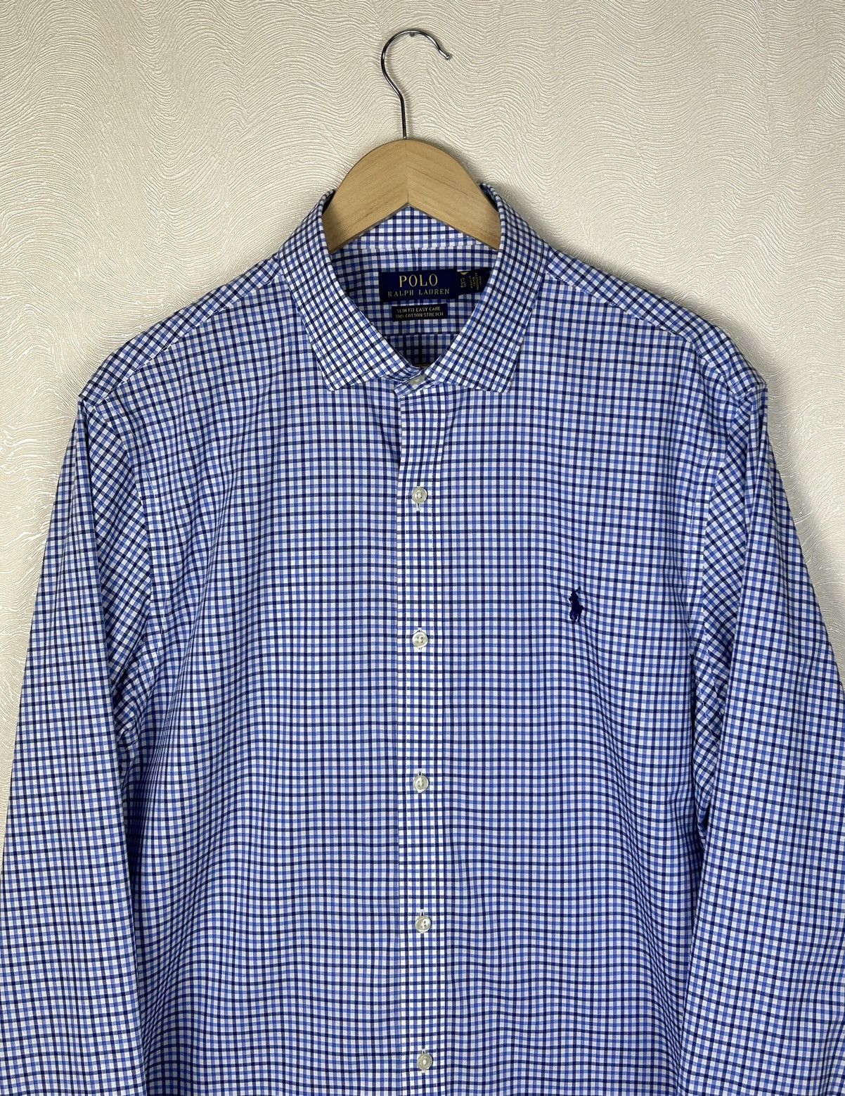 Polo Ralph Lauren Polo Ralph Lauren Blue Check Slim Fit Stretch Shirt Sz XL Size US XL / EU 56 / 4 - 2 Thumbnail