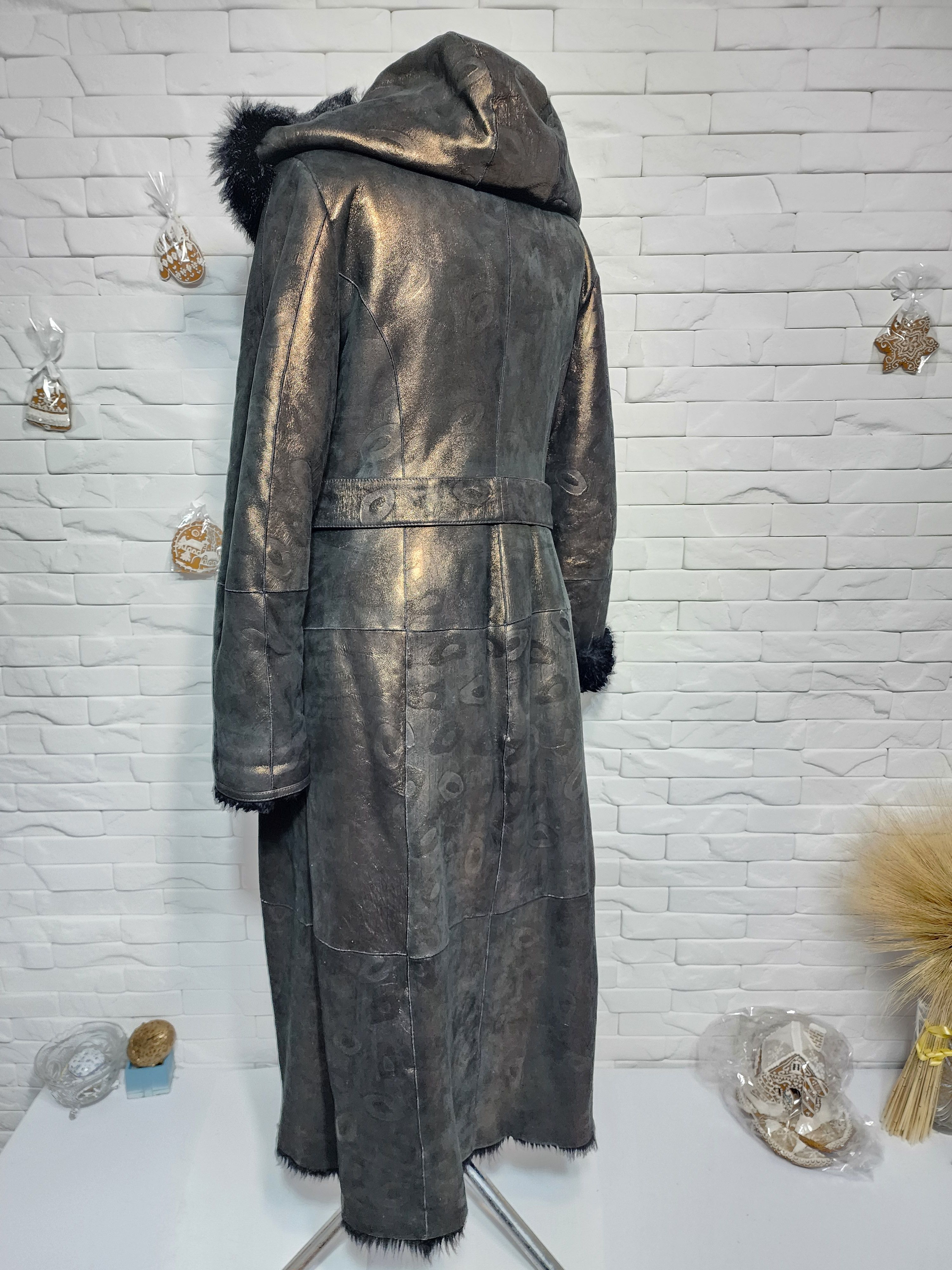Uniqlo Bronze Sheepskin Hooded Coat: Leather Belted Outerwear Size XL / US 12-14 / IT 48-50 - 6 Thumbnail