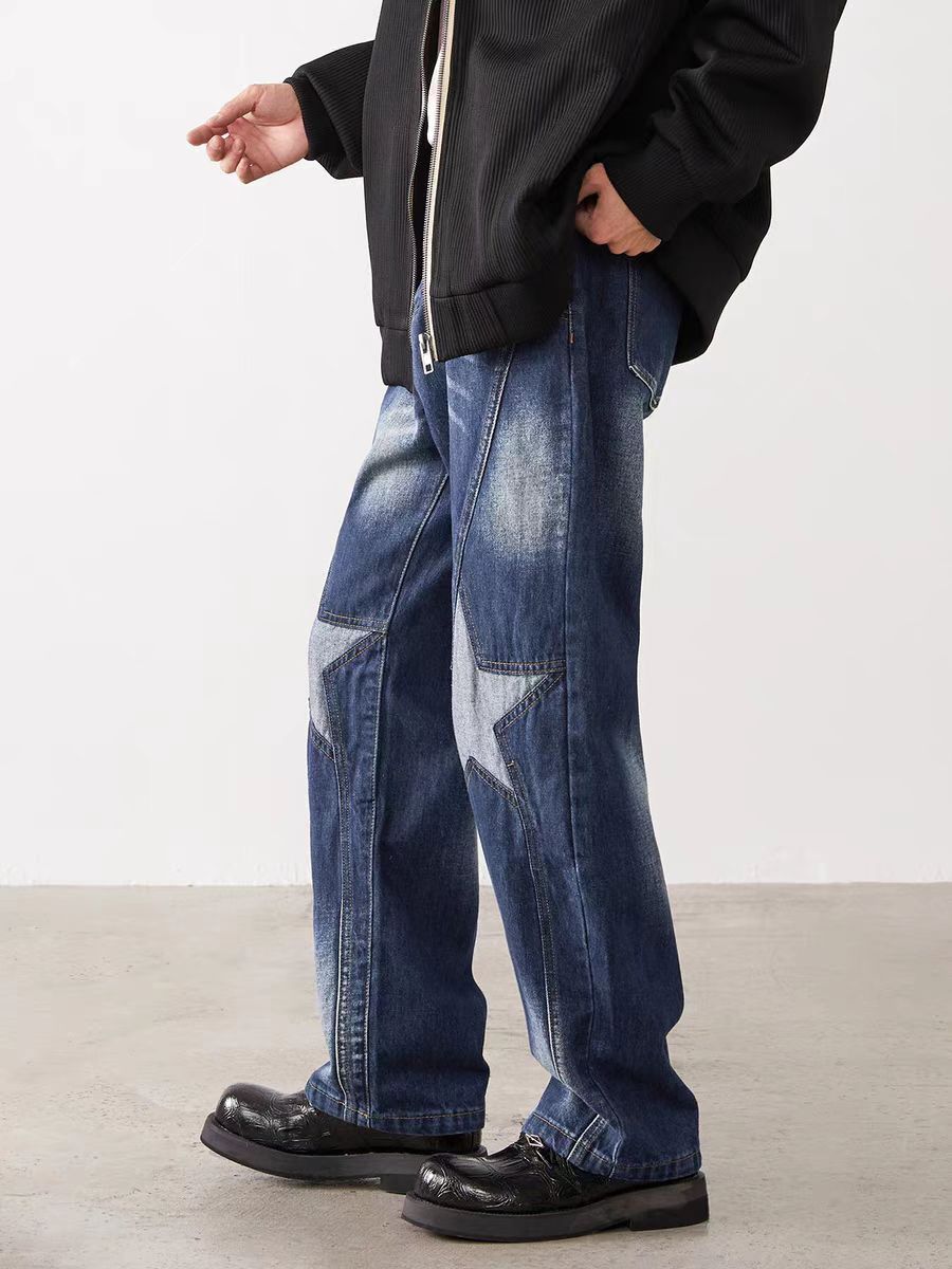 Japanese Brand × Vintage Patchwork pentagram design hip-hop washed baggy jeans Size US 34 / EU 50 - 4 Thumbnail