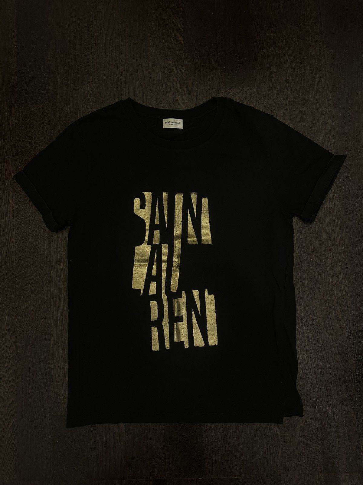 Yves Saint Laurent ✨ Saint Laurent Paris Women’s Black T-Shirt — Gold Logo Size S / US 4 / IT 40 - 1 Thumbnail