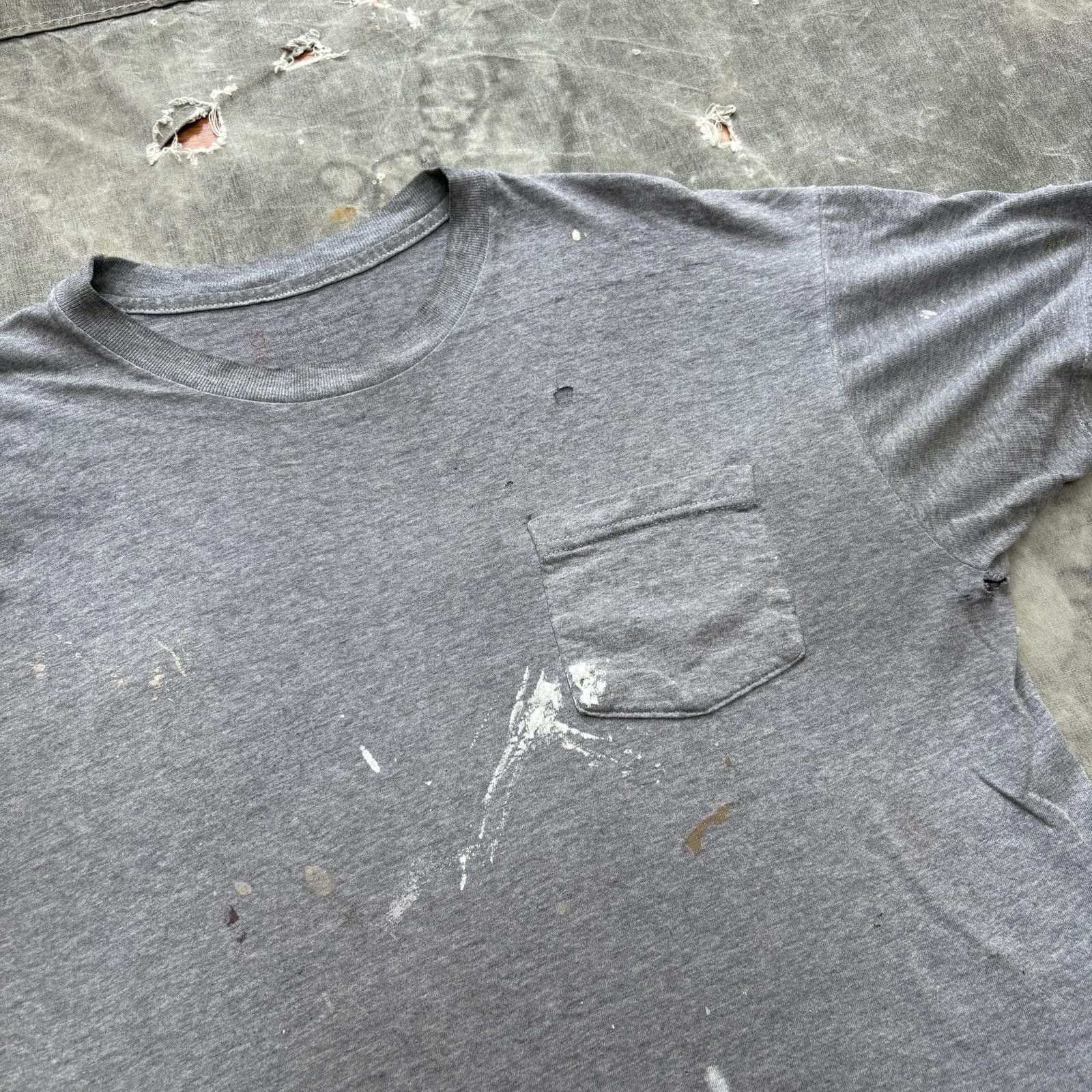 Hanes Vintage 90s Y2K Distressed Paint Gray Blank Pocket Shirt Size US L / EU 52-54 / 3 - 3 Thumbnail