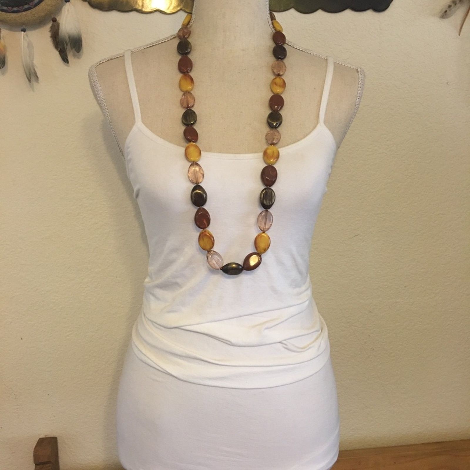 Vintage Vintage resin disc bead long length necklace Size ONE SIZE - 4 Thumbnail