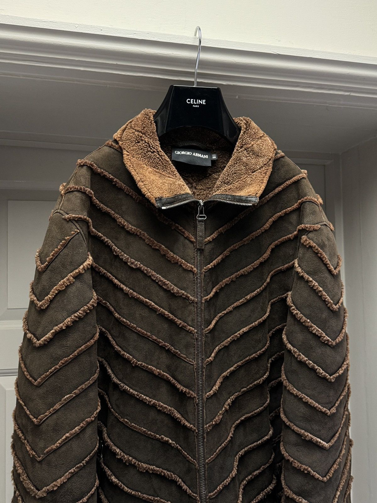 Giorgio Armani Giorgio Armani Men’s Lambskin Shearling Brown Leather Jacket Size US XL / EU 56 / 4 - 3 Thumbnail