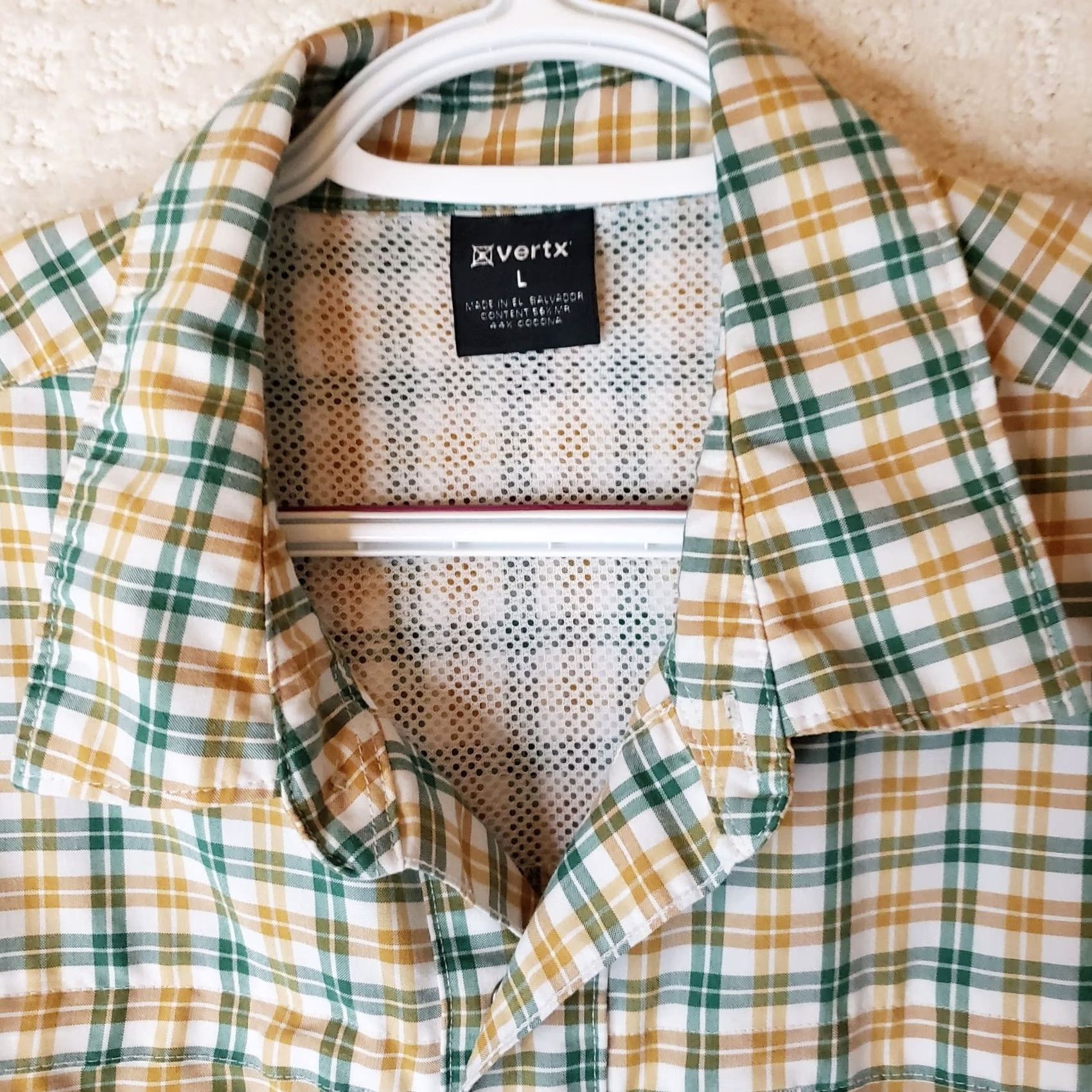 Vintage Vertx Stretch Shirt Mens Medium Green Tan Check Vented Back Conceal Carry Button-Up Short Sleeve Collared Cotton Blend Casual Workwear 42 Chest Mens Size US M / EU 48-50 / 2 - 4 Thumbnail
