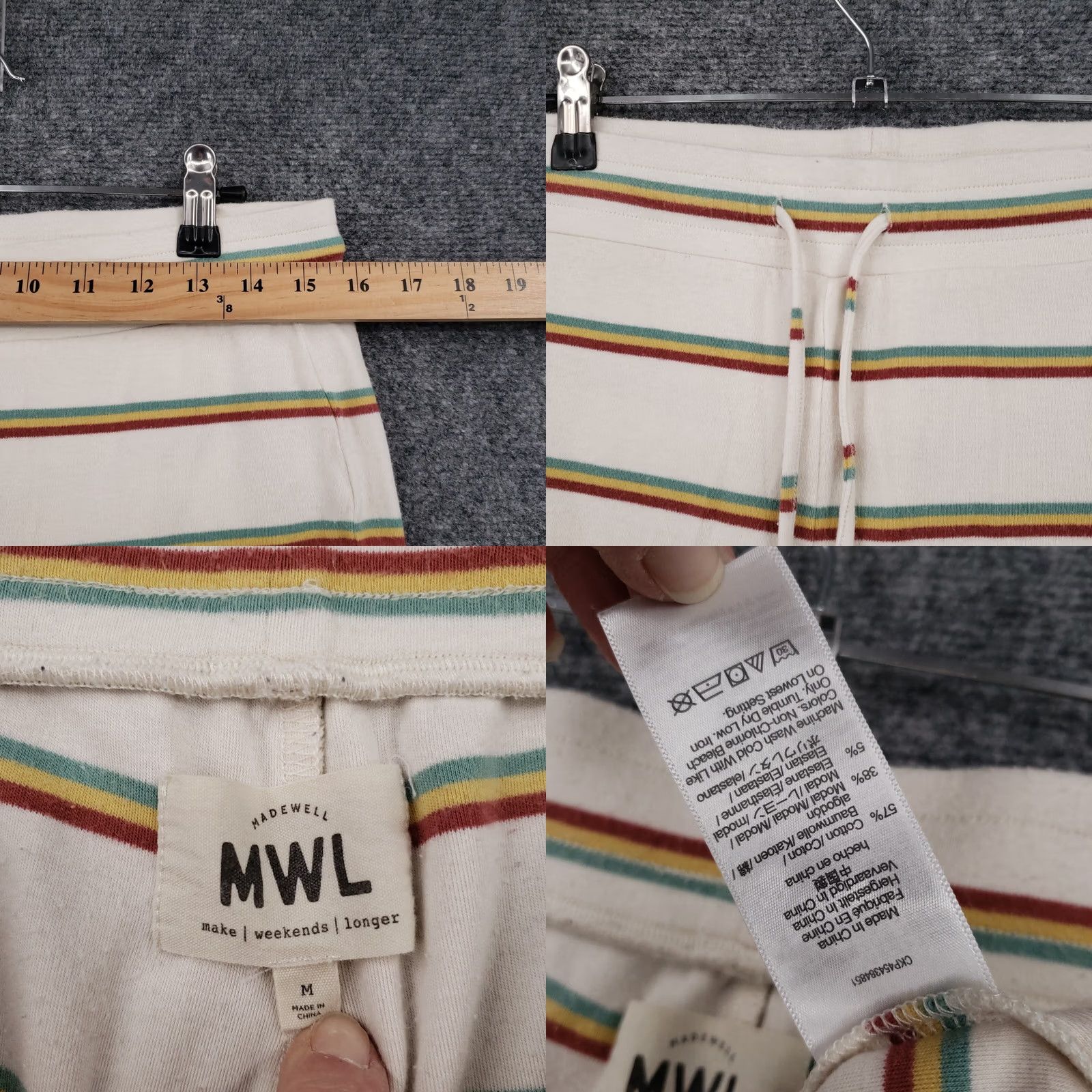 Madewell Madewell Jogger Womens L Large White MWL Striped Stretch Knit Lounge High Rise Pants Size 36" / US 14 / IT 50 - 8 Thumbnail