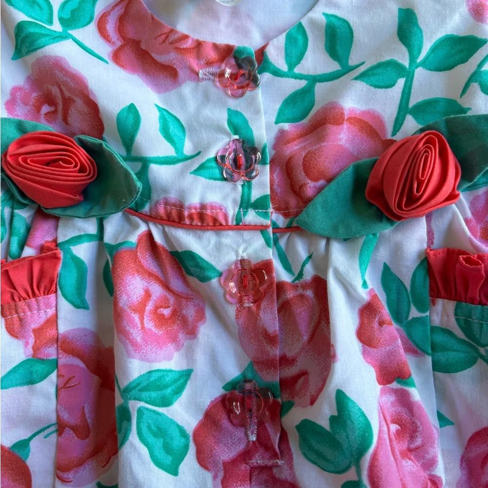 Designer Vintage 1990 baby Flower Romper with matching Hat Size ONE SIZE - 3 Thumbnail