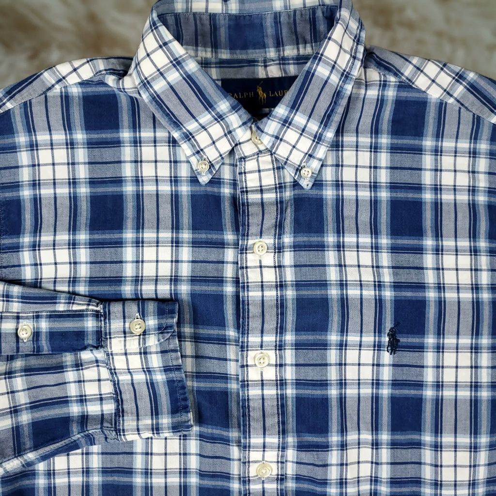 Ralph Lauren Ralph Lauren Shirt Medium Blue Plaid Pony Button Up Long Sleeve Mens Size US M / EU 48-50 / 2 - 1 Thumbnail