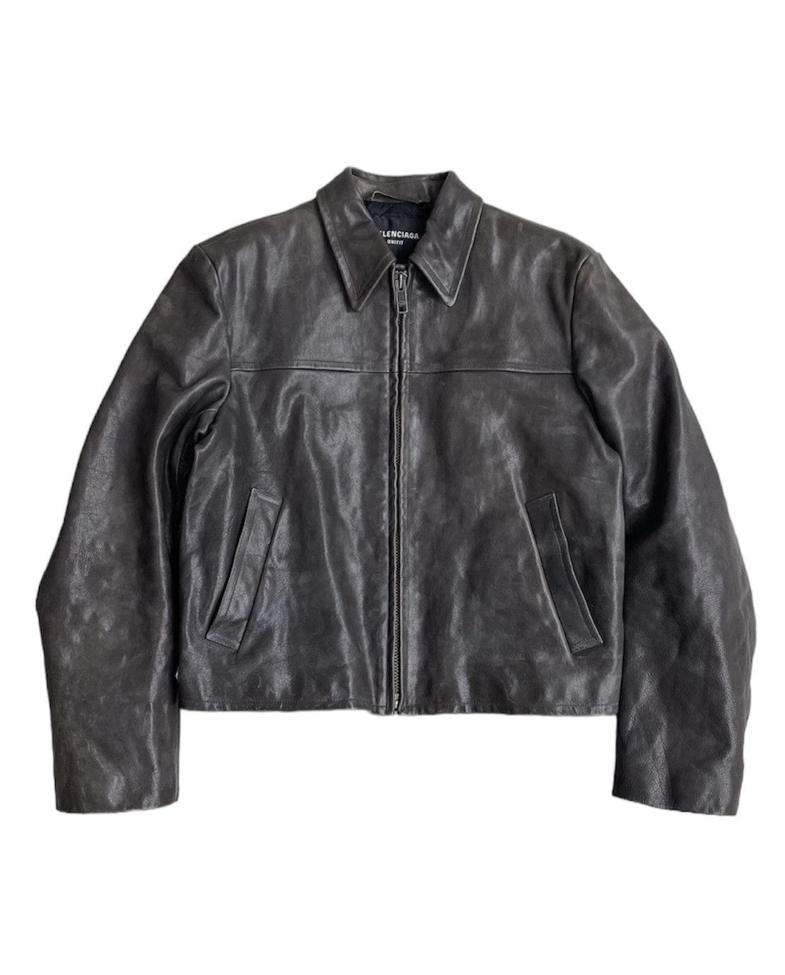 Balenciaga 🔥RUNWAY🔥2021 Unifit Dirty Leather Jacket Size US L / EU 52-54 / 3 - 1 Thumbnail