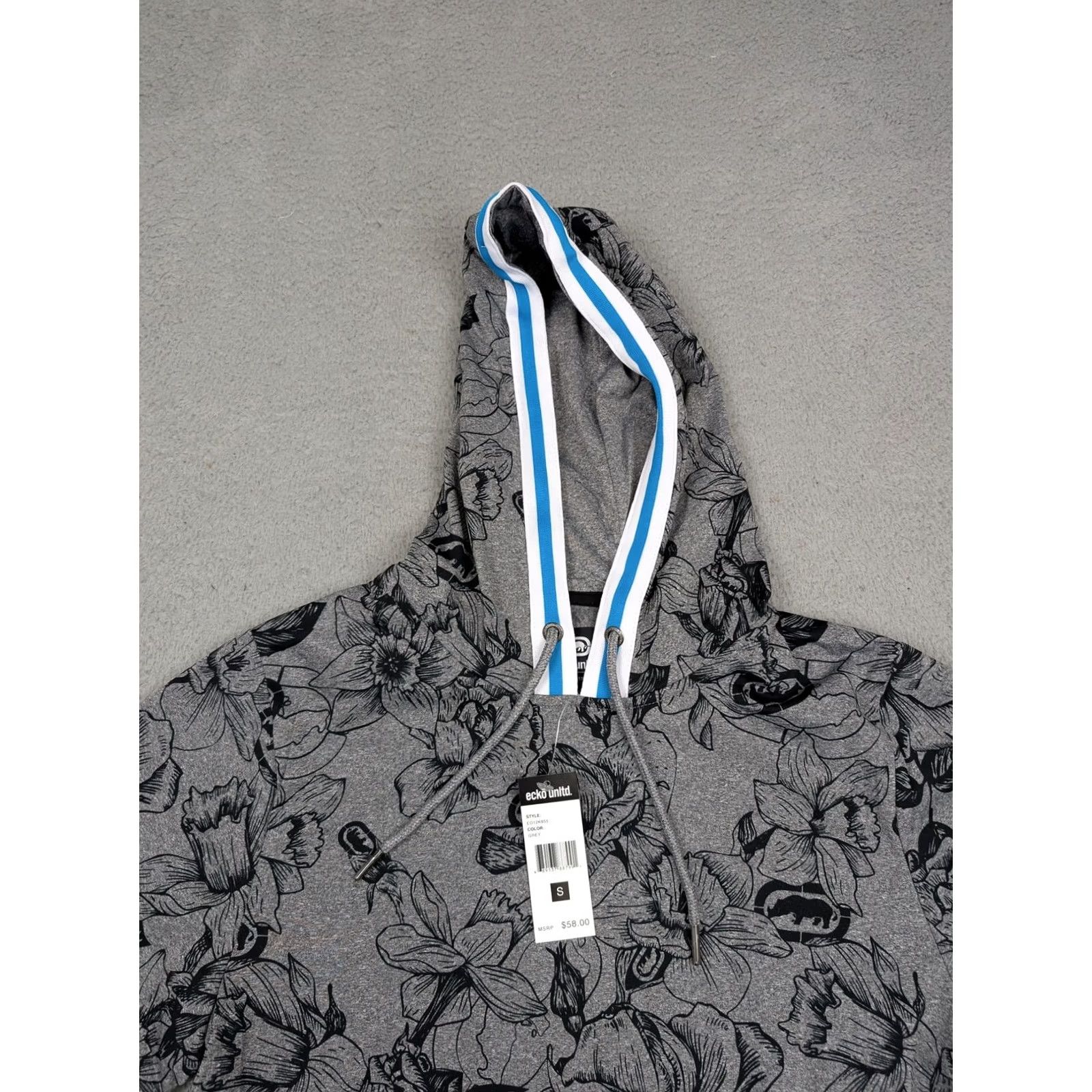 Ecko Unltd. VINTAGE Ecko Unltd Hoodie Mens S Gray Short Sleeve Floral Print Pullover E012K855 Size US S / EU 44-46 / 1 - 4 Thumbnail