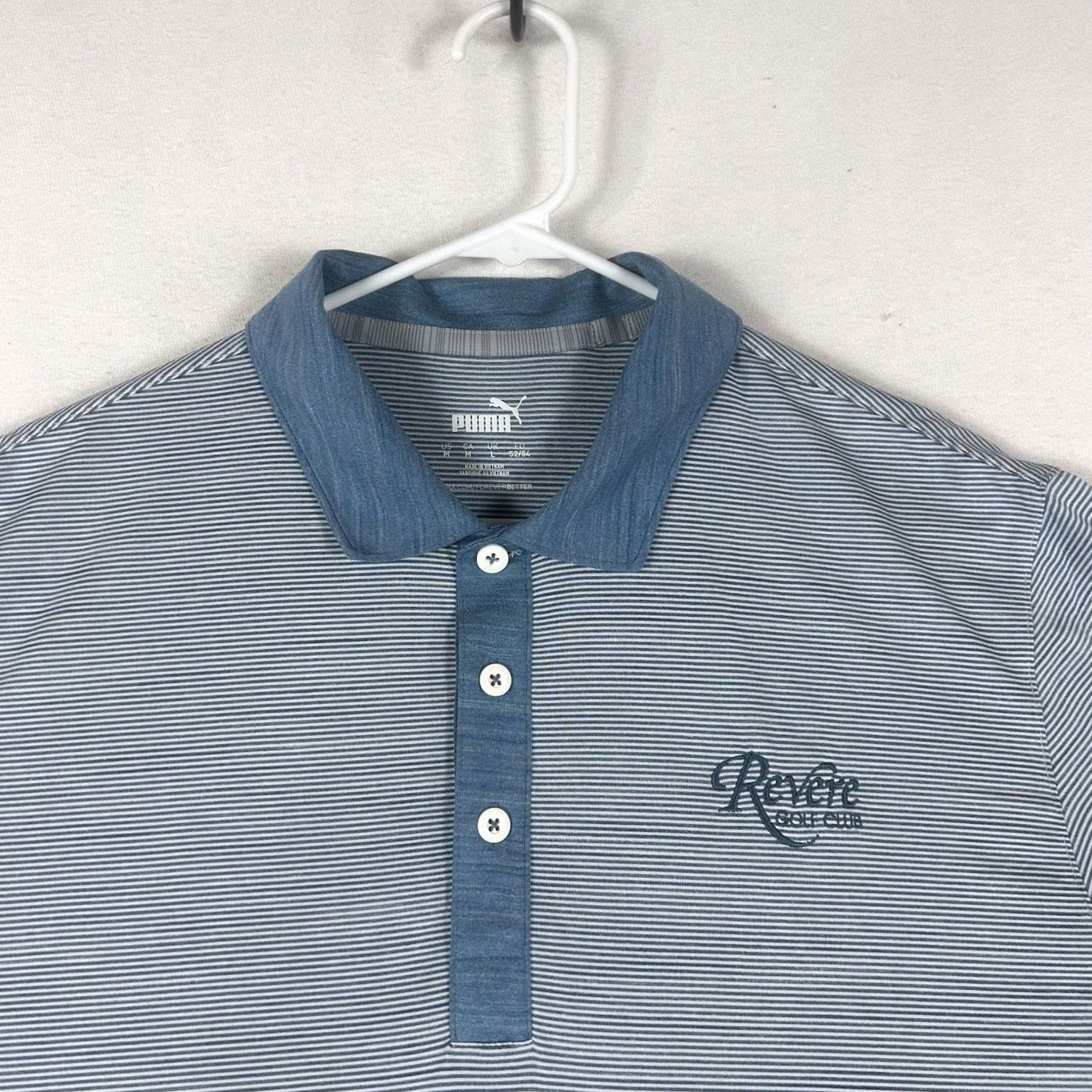 Puma PUMA Polo Shirt Mens M Blue Striped Short Sleeve Golf Dry Cell PWRCOOL Comfortable Casual Shirt Size US M / EU 48-50 / 2 - 2 Thumbnail