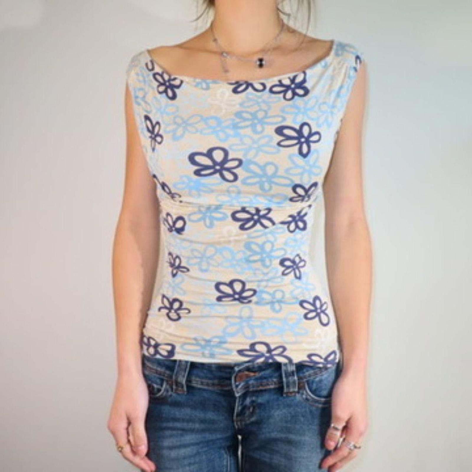 Jim Thompson Jim Thompson Women's Blue and Cream Vests-tanks-cami Size S / US 4 / IT 40 - 5 Thumbnail