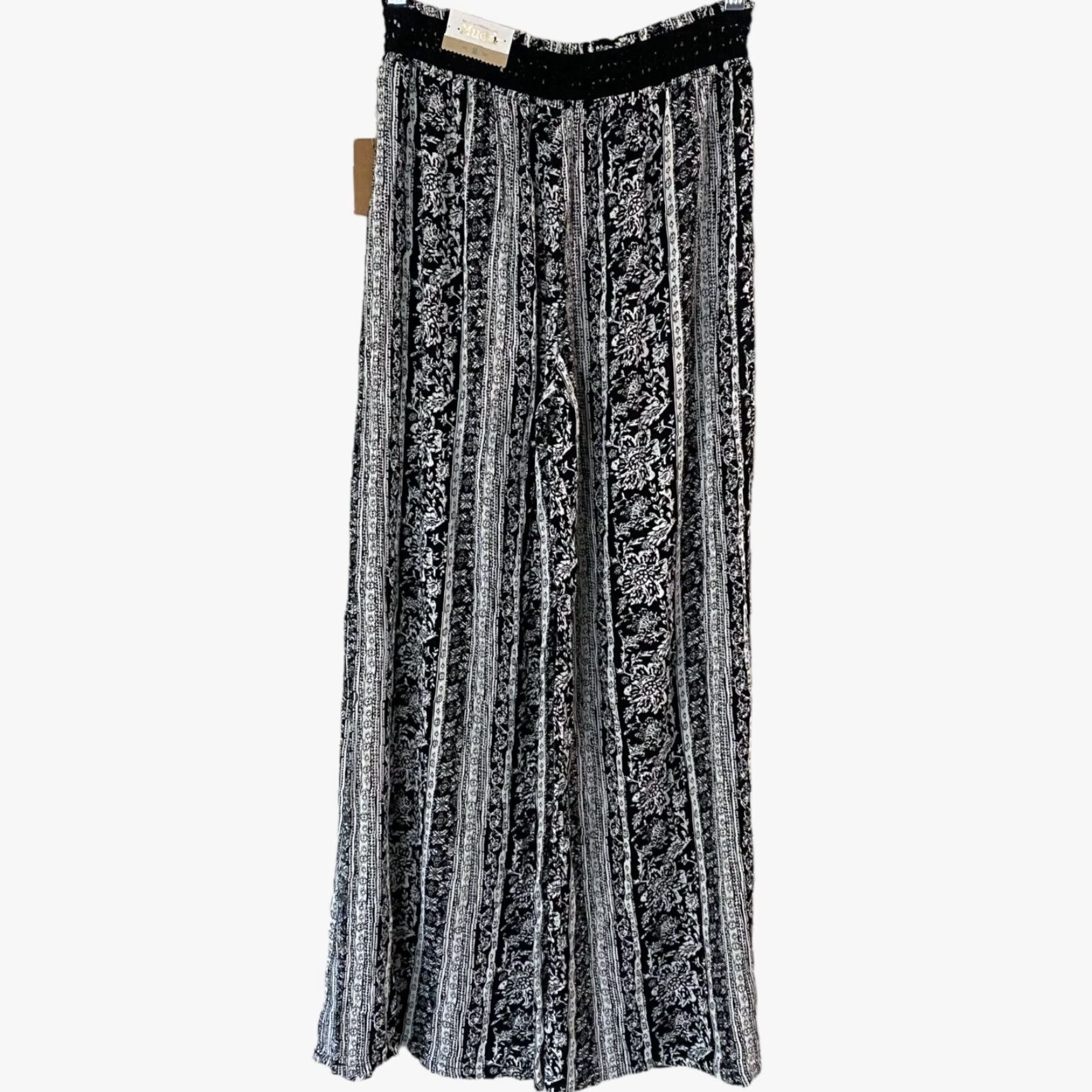 Paradise VINTAGE Mudd Floral Wide-Leg Pants Women's Medium Black High-Waisted Casual Bohemian Size 32" / US 10 / IT 46 - 3 Thumbnail