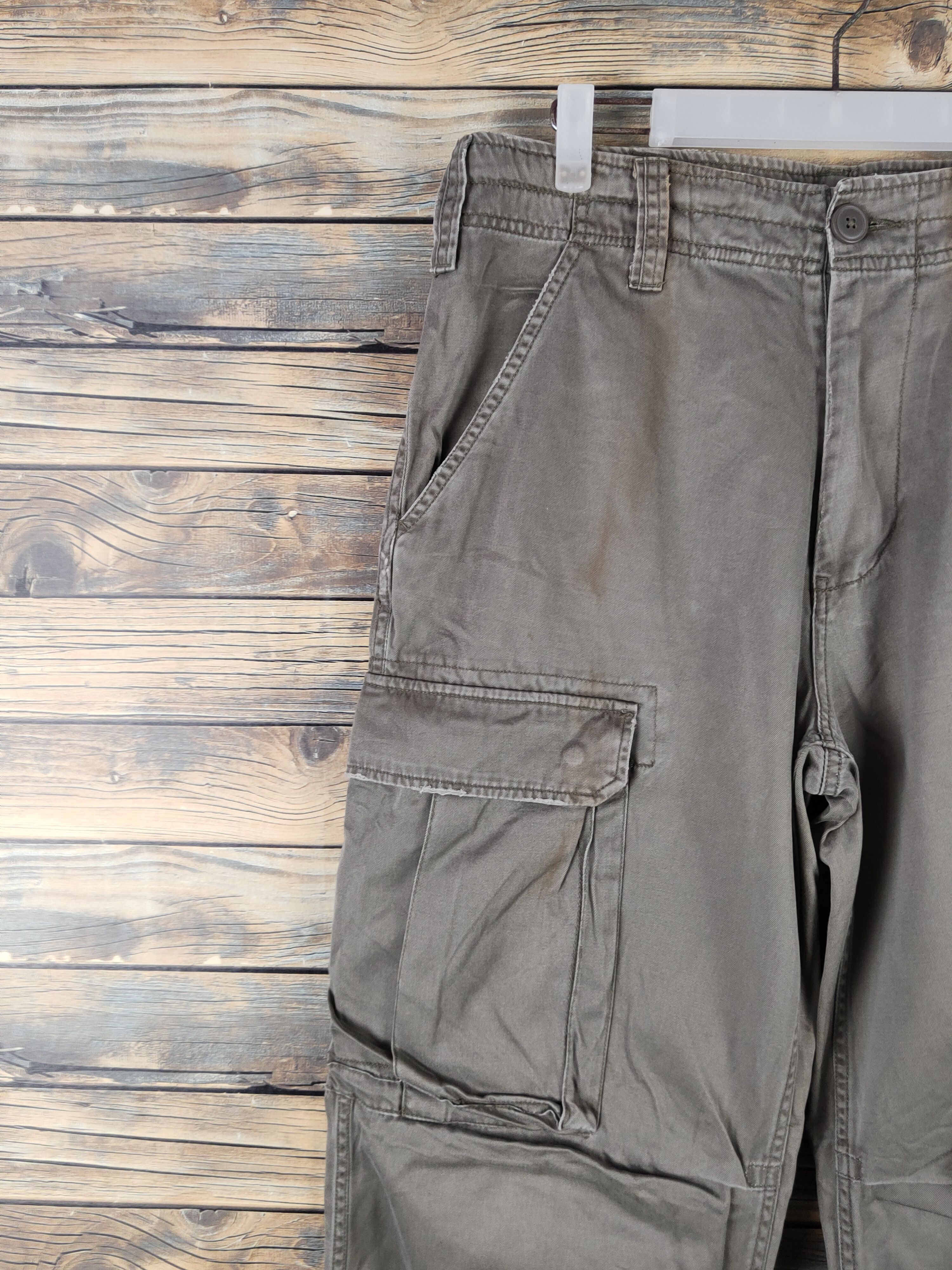 Japanese Brand DL Real Crush Clothing Olive Multipocket Cargo Pants #276 Size US 32 / EU 48 - 3 Thumbnail
