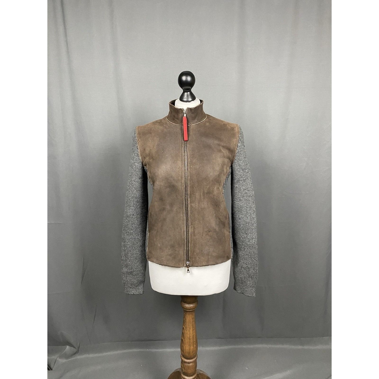 Prada Prada Women's Brown Gray Leather Calfskin Shearlig Wool Hybr Size S / US 4 / IT 40 - 3 Thumbnail