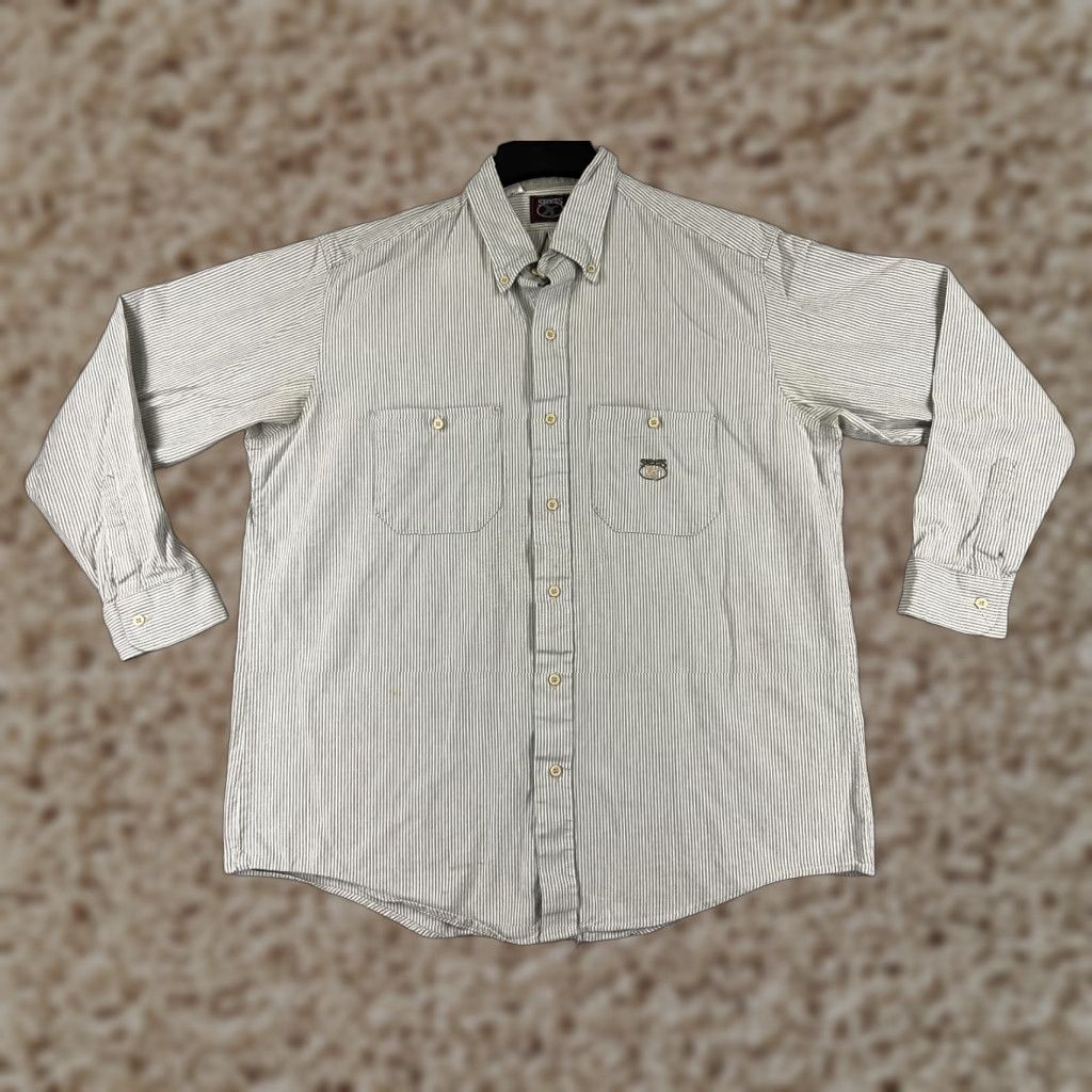 Skeets Shirt Mens XL Gray Striped Button-Up Cotton Pocket