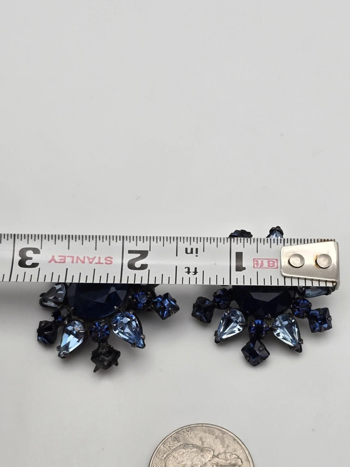 Stephan Schneider VTG Signed Schreiner NY Sapphire Rhinestone Earrings Size ONE SIZE - 6 Thumbnail