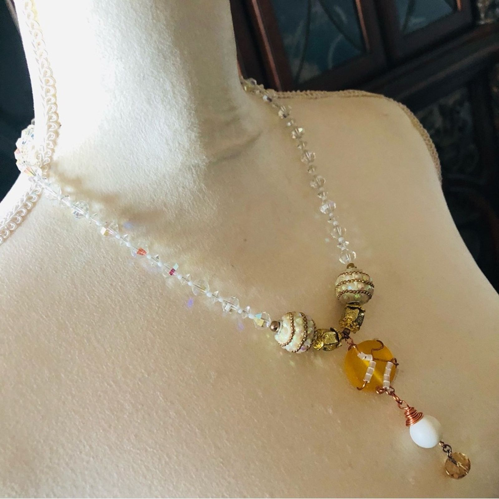 Handmade Handcrafted repurpose wired pendant faceted crystal necklace Size ONE SIZE - 3 Thumbnail