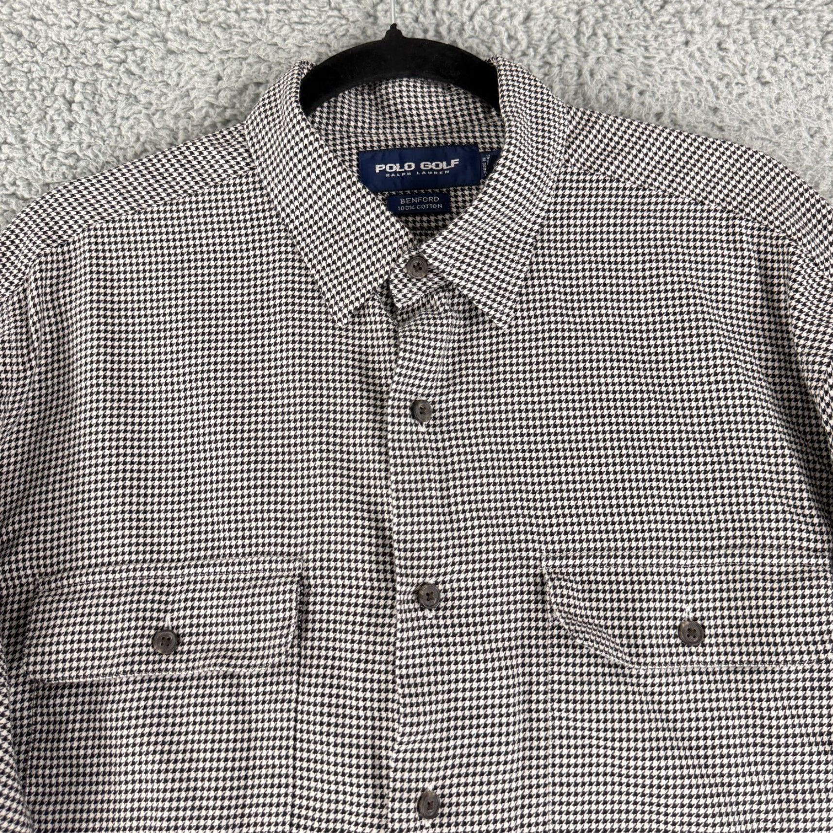 Ralph Lauren VINTAGE Polo Golf Ralph Lauren Button-Up Shirt Mens Large Black Benford Houndstooth VTG Size US L / EU 52-54 / 3 - 2 Thumbnail