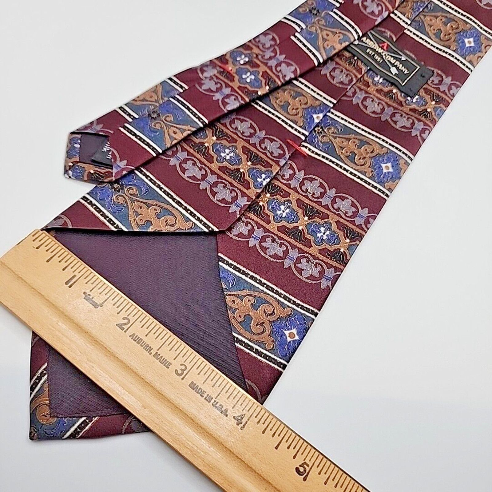 Arrow The Arrow Company Silk Necktie, Burgundy & Gold Paisley Size ONE SIZE - 2 Thumbnail