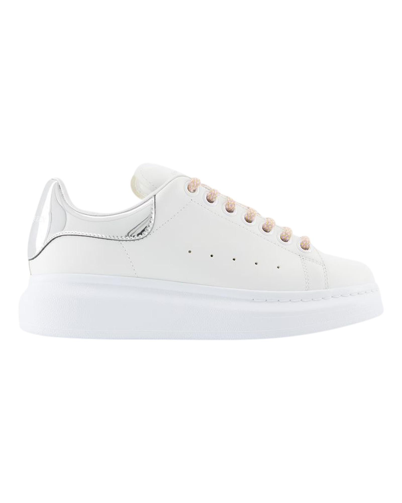 image of Alexander Mcqueen Smooth Leather Oversized Sneakers With Top Laces And Round Toe in White, Women's 