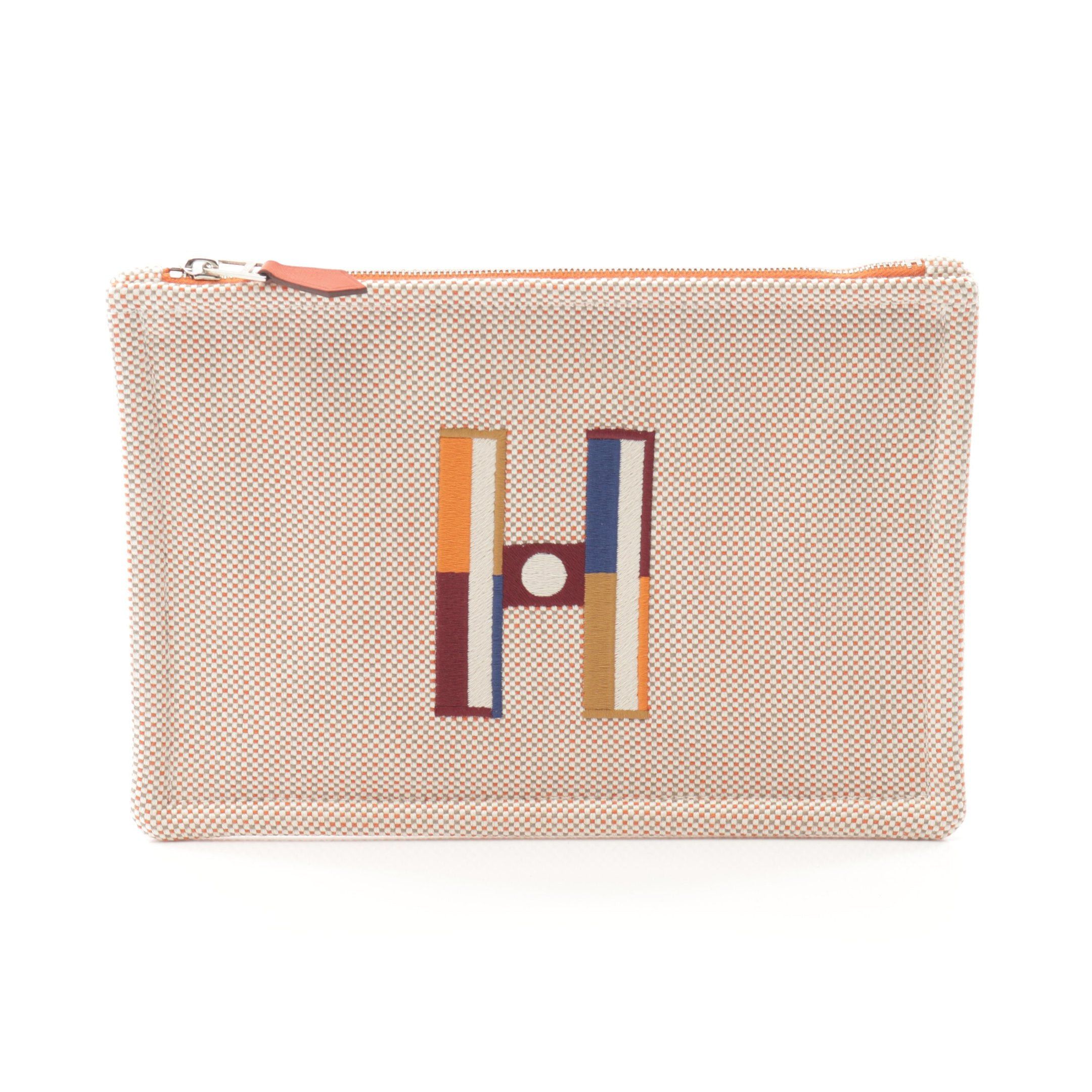 Hermes Hermes Faubourg Corner Pm Flat Pouch Ficelle Canvas Light Beige Multicolor Silver Hardware Size ONE SIZE - 1 Thumbnail