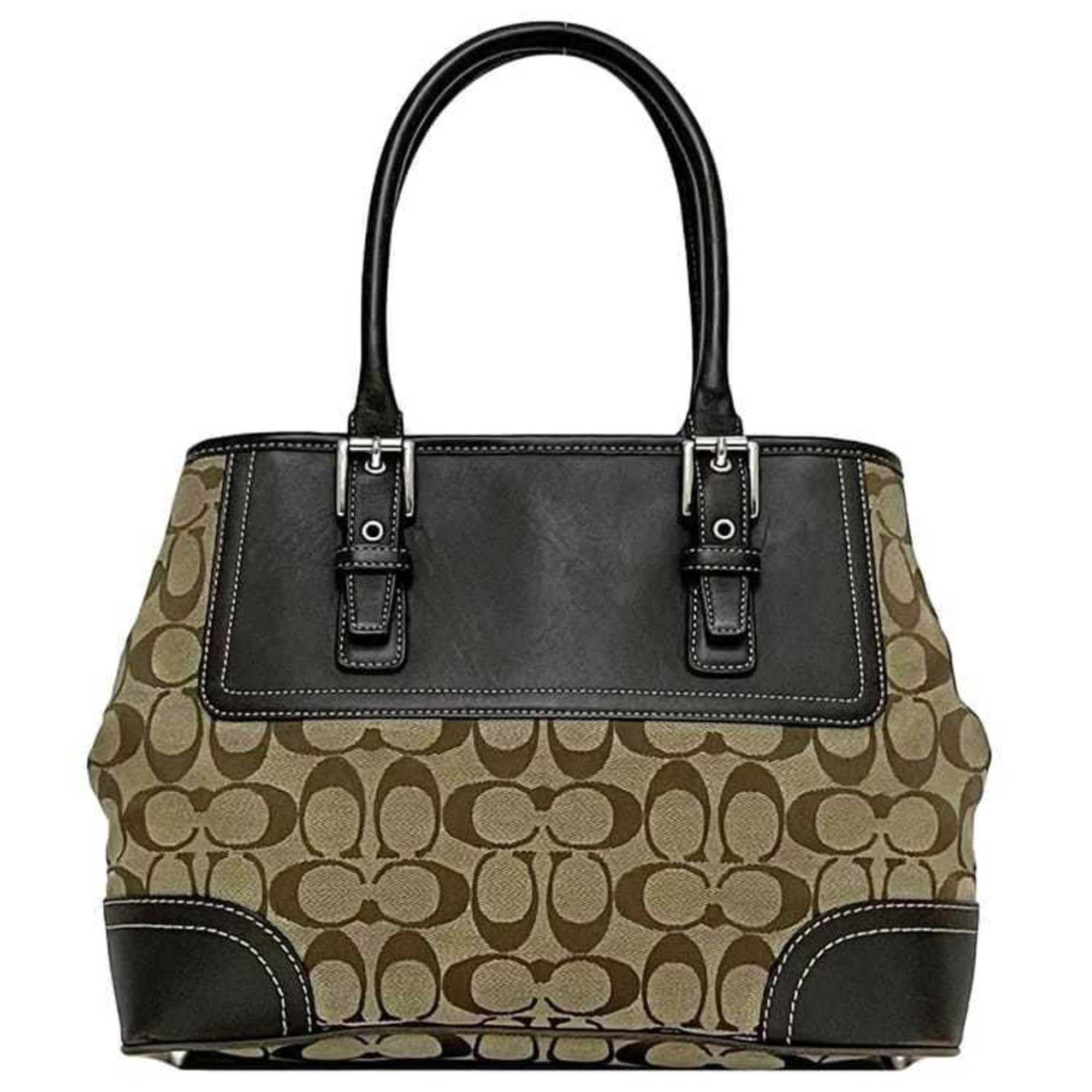 Coach Tote Bag Ec-22888 Beige Brown Signature F11220 Canvas Leather Coach Handbag Freestanding Women's