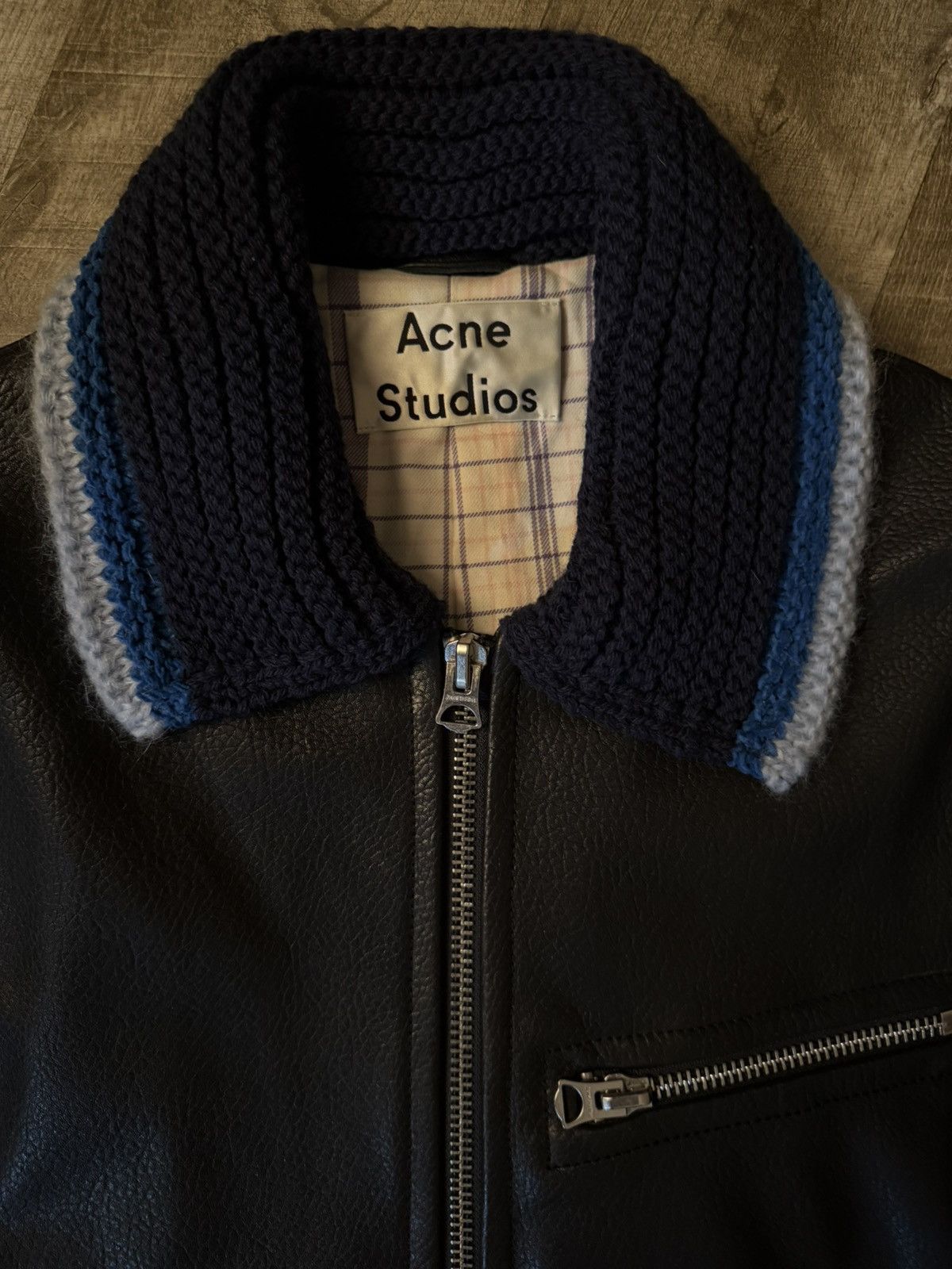 Acne Studios Acne Studios Knit Collar Leather Jacket (FW18) Size US S / EU 44-46 / 1 - 5 Thumbnail